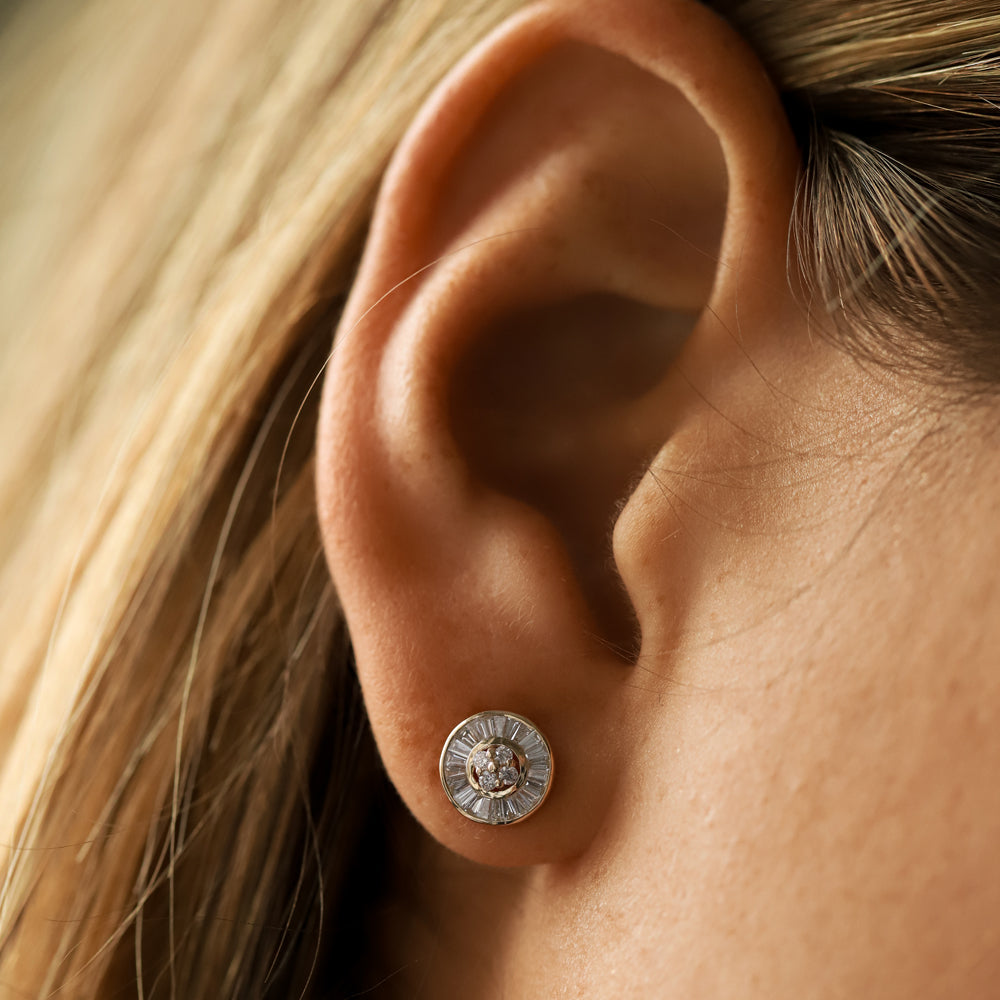 OBFJ2140 - 14k Baguette Diamond Channel Setting Disc Diamond Studs 2