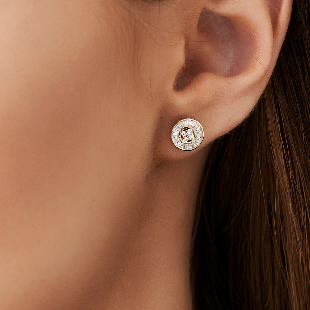 OBFJ2140 - 14k Baguette Diamond Channel Setting Disc Diamond Studs 3