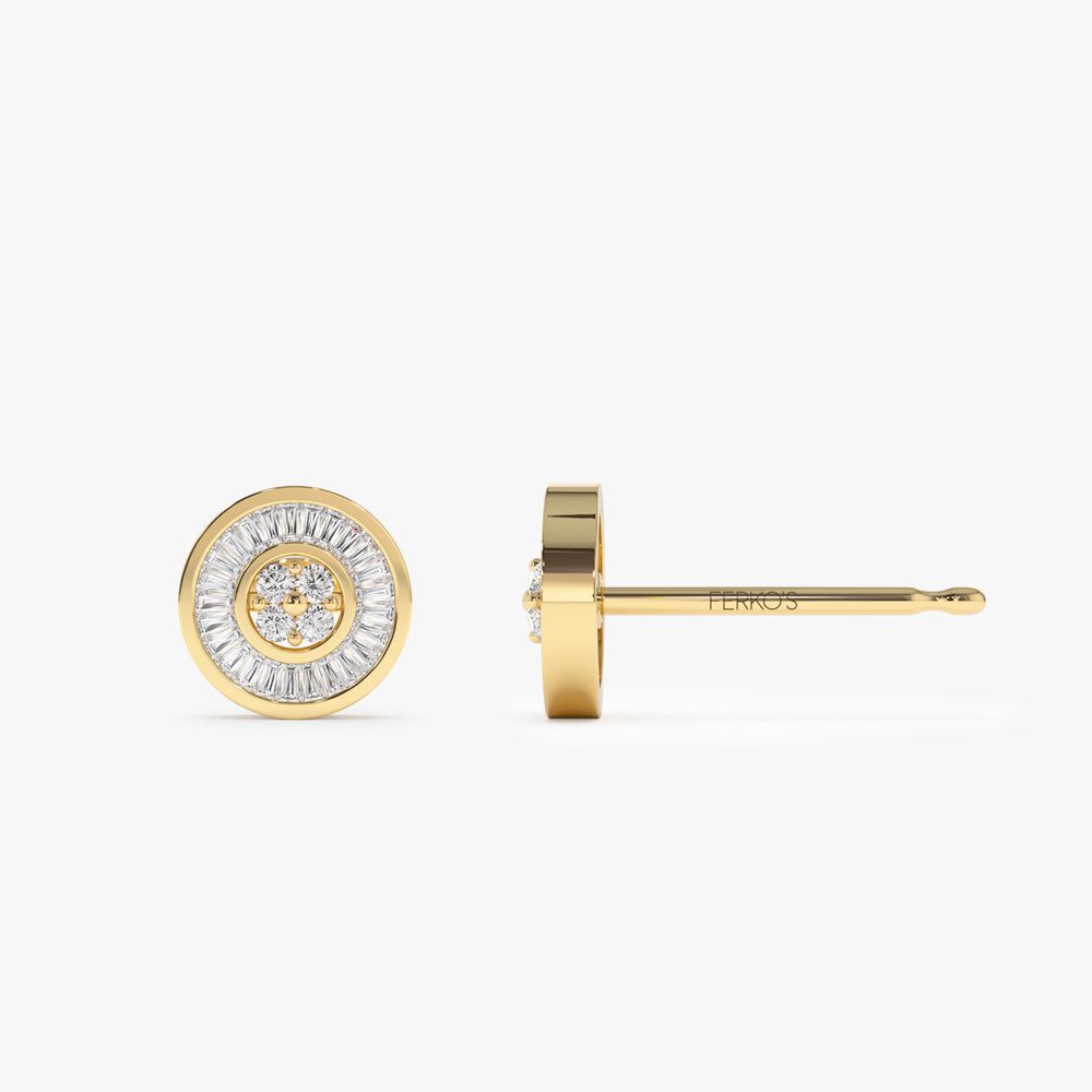 OBFJ2140 - 14k Baguette Diamond Channel Setting Disc Diamond Studs 8