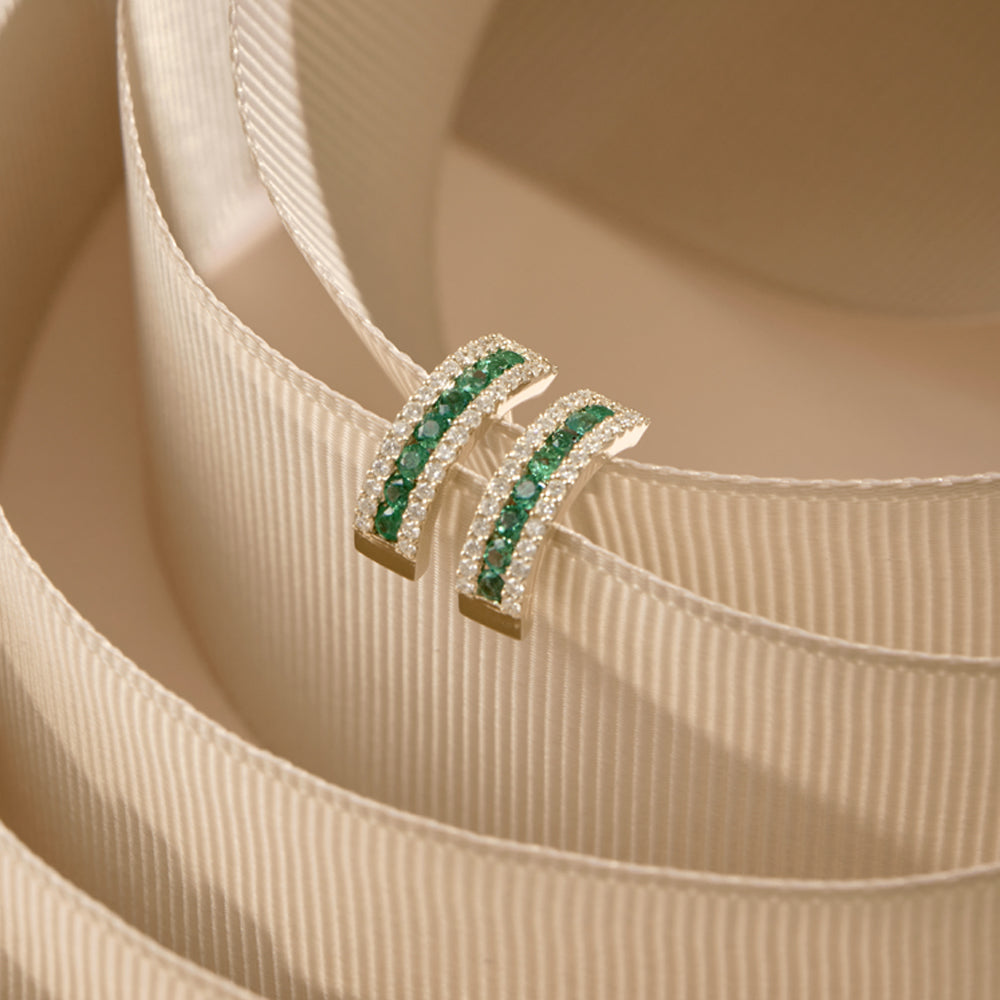 OBFJ0111 - 14k Rose Emerald and Round Diamond Hoop Earrings 3