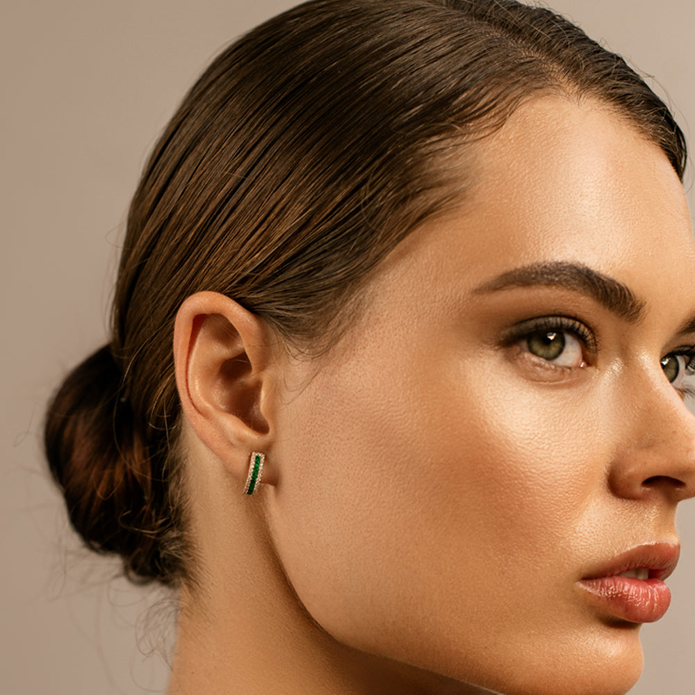 OBFJ0111 - 14k Rose Emerald and Round Diamond Hoop Earrings 2
