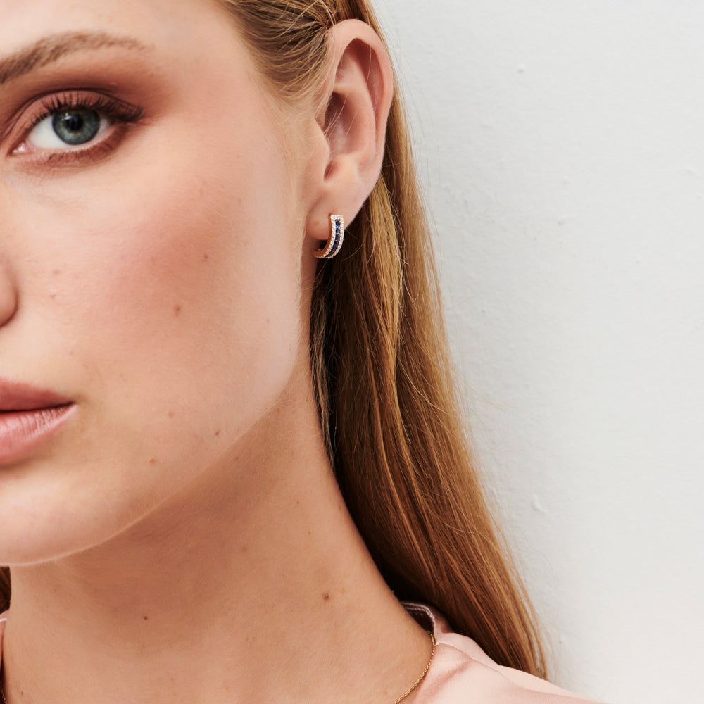 OBFJ0101 - 14k Rose Sapphire and Round Diamond Hoop Earrings 2