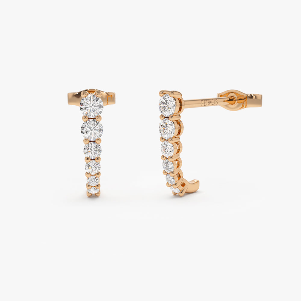 OBFJ0116 - 14k Rose Round Diamond Prong Setting Graduating Stud Earrings 1