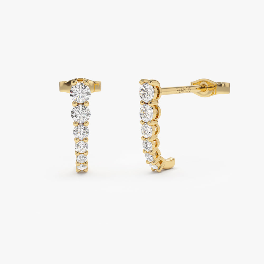 OBFJ2146 - 14k Round Diamond Prong Setting Graduating Stud Earrings 1