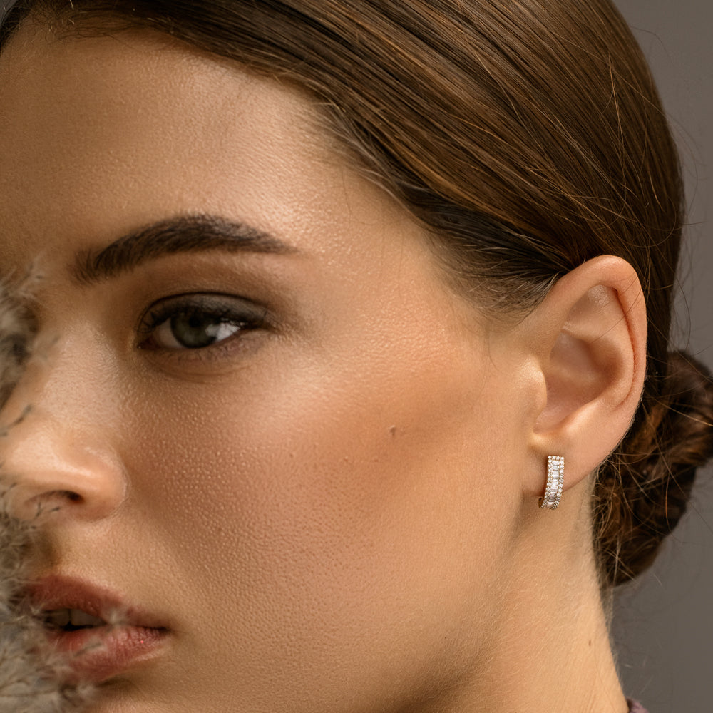 OBFJ2194 - 14K Baguette and Round Diamond Micro Pave Earrings 3
