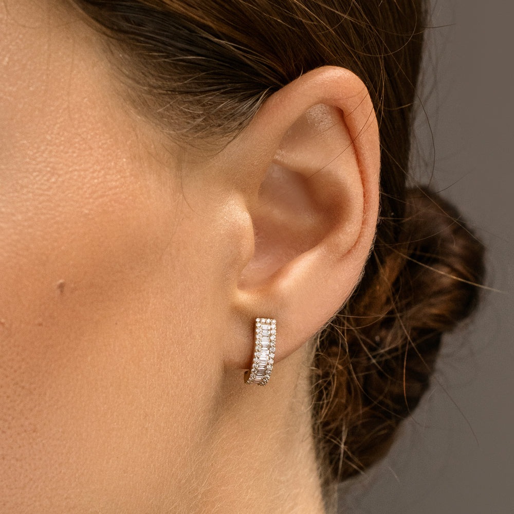 OBFJ2194 - 14K Baguette and Round Diamond Micro Pave Earrings 2