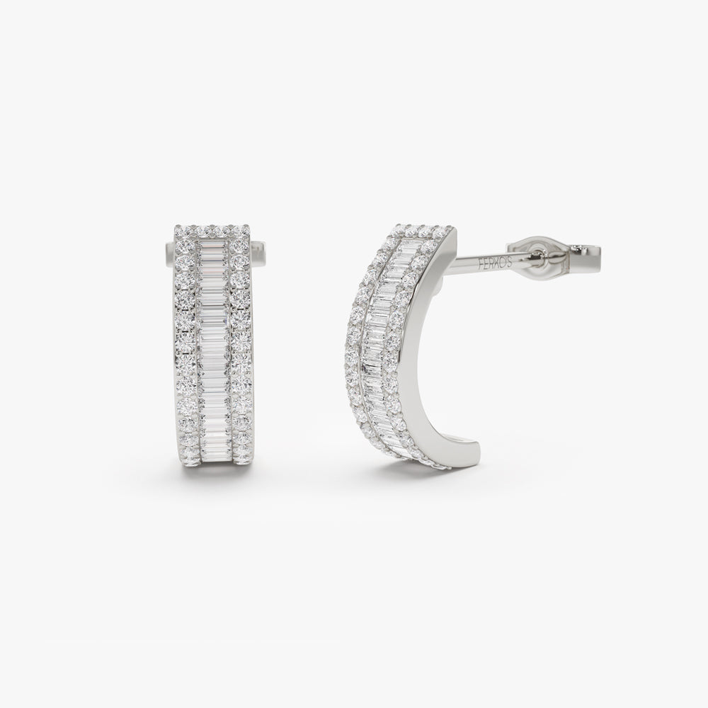 OBFJ2194 - 14K Baguette and Round Diamond Micro Pave Earrings 7