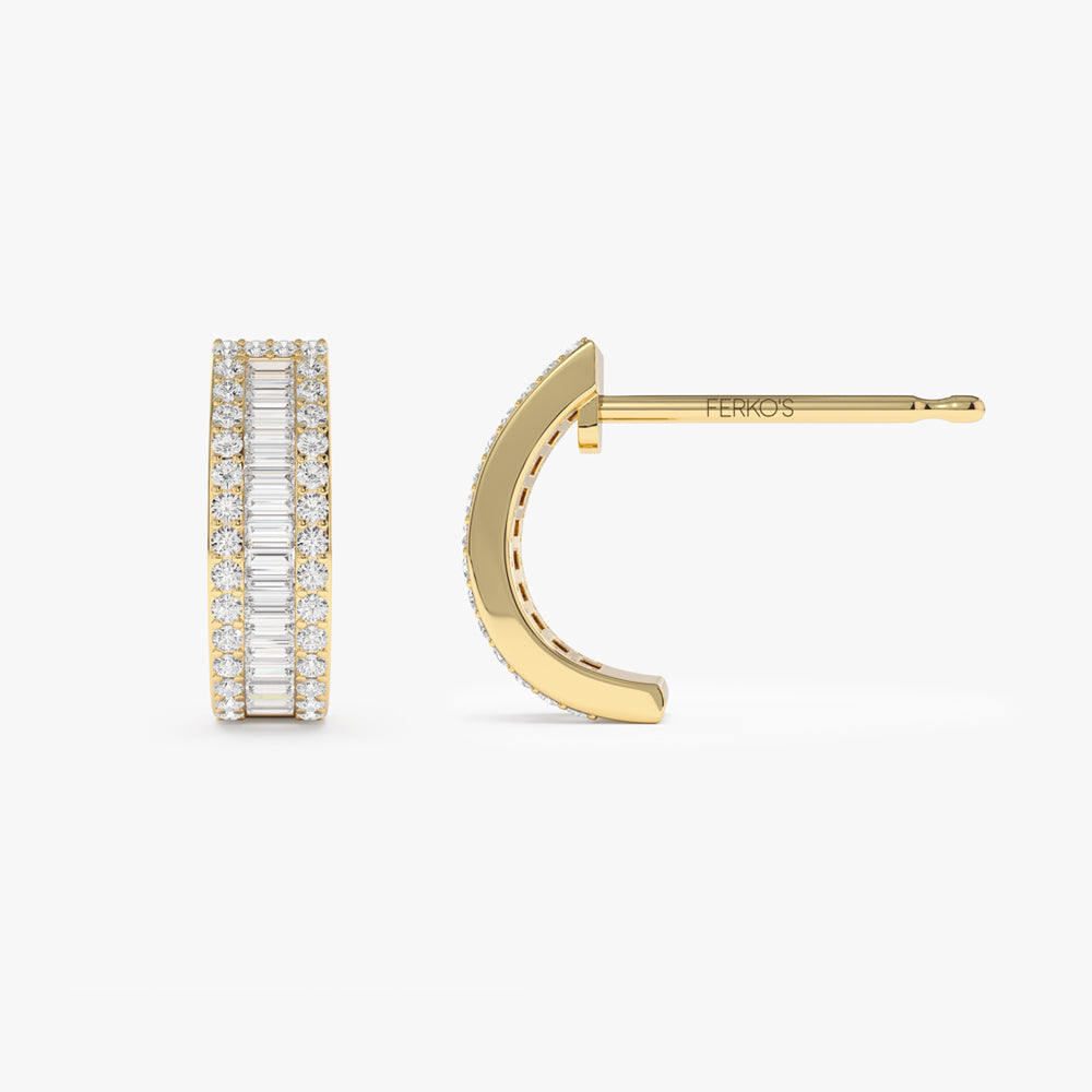OBFJ2194 - 14K Baguette and Round Diamond Micro Pave Earrings 8