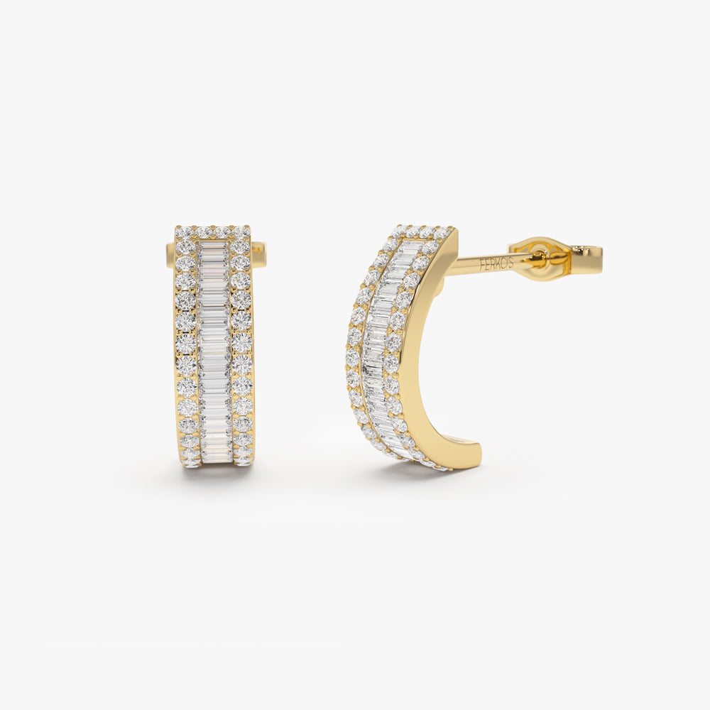 OBFJ2194 - 14K Baguette and Round Diamond Micro Pave Earrings 1