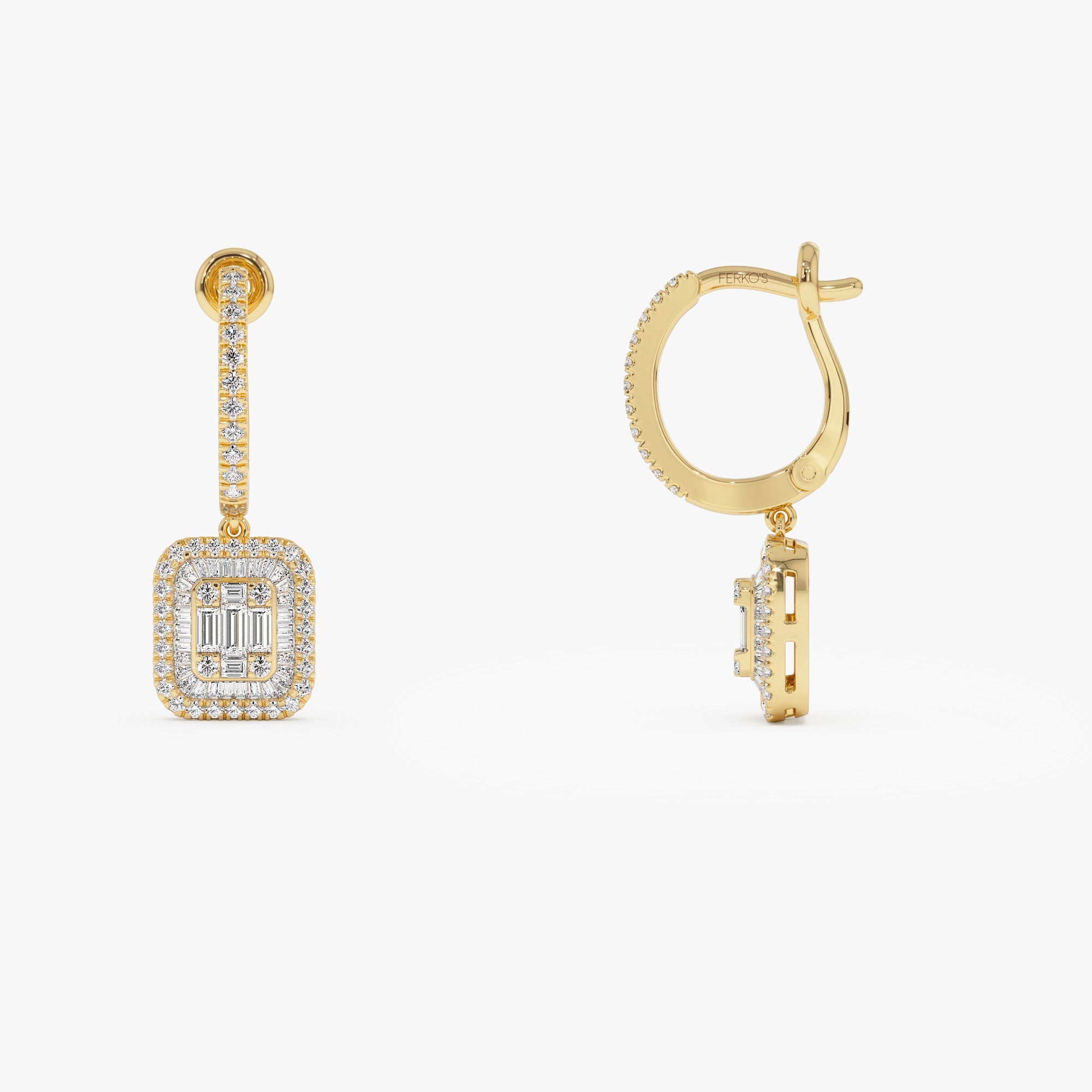 OBFJ1105 - 14k Illusion Setting Baguette Diamond Dangling Hoop Earrings 8