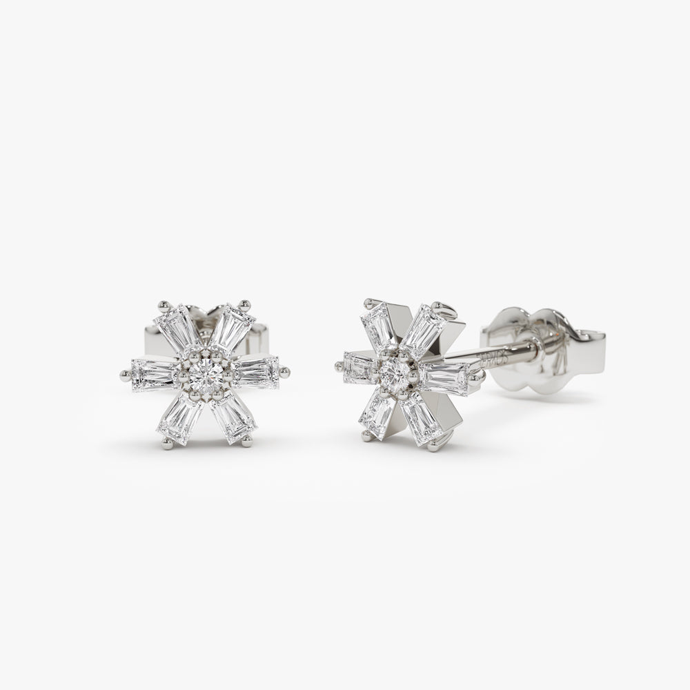 OBFJ2279 - 14k Mini Flower Baguette Diamond Earrings 4