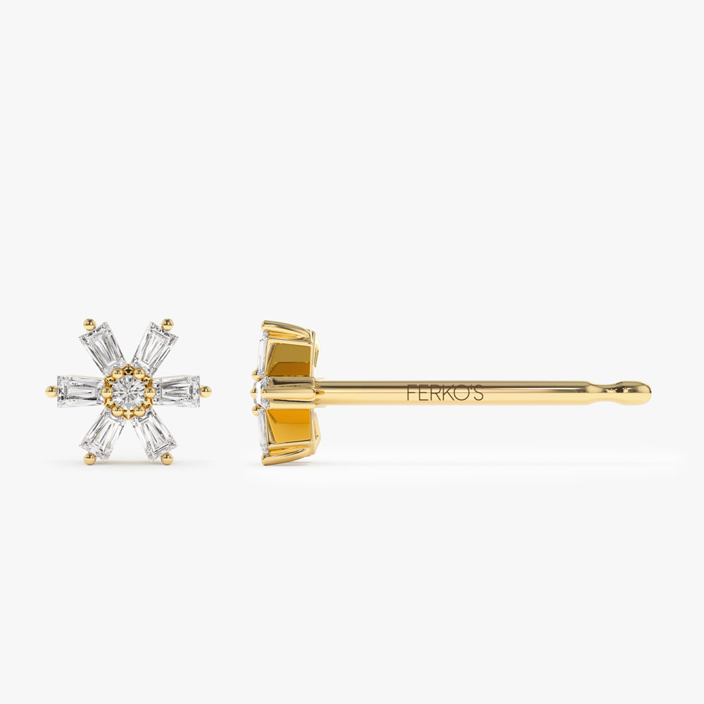 OBFJ2279 - 14k Mini Flower Baguette Diamond Earrings 5