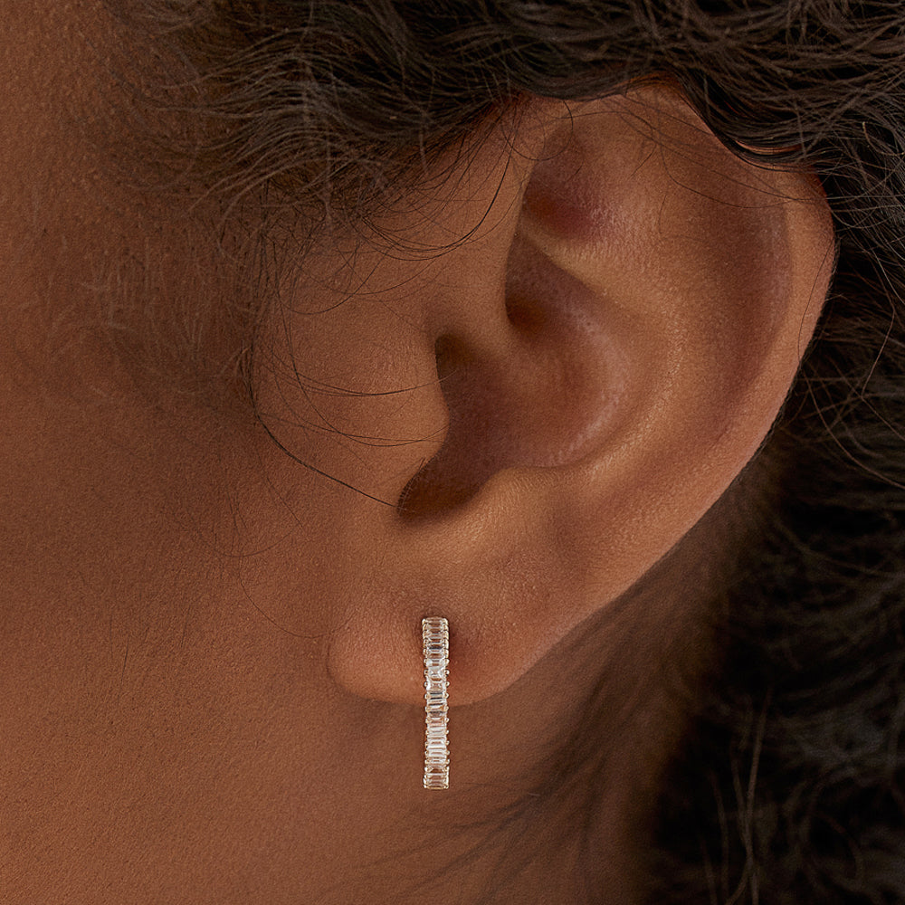 OBFJ1509 - 14k Baguette Diamond Hoop Earrings 2