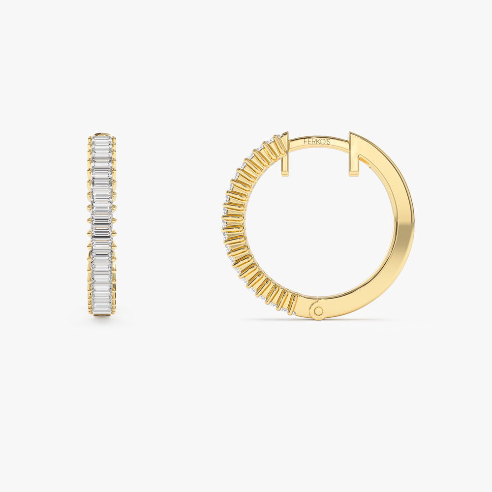 OBFJ1509 - 14k Baguette Diamond Hoop Earrings 6