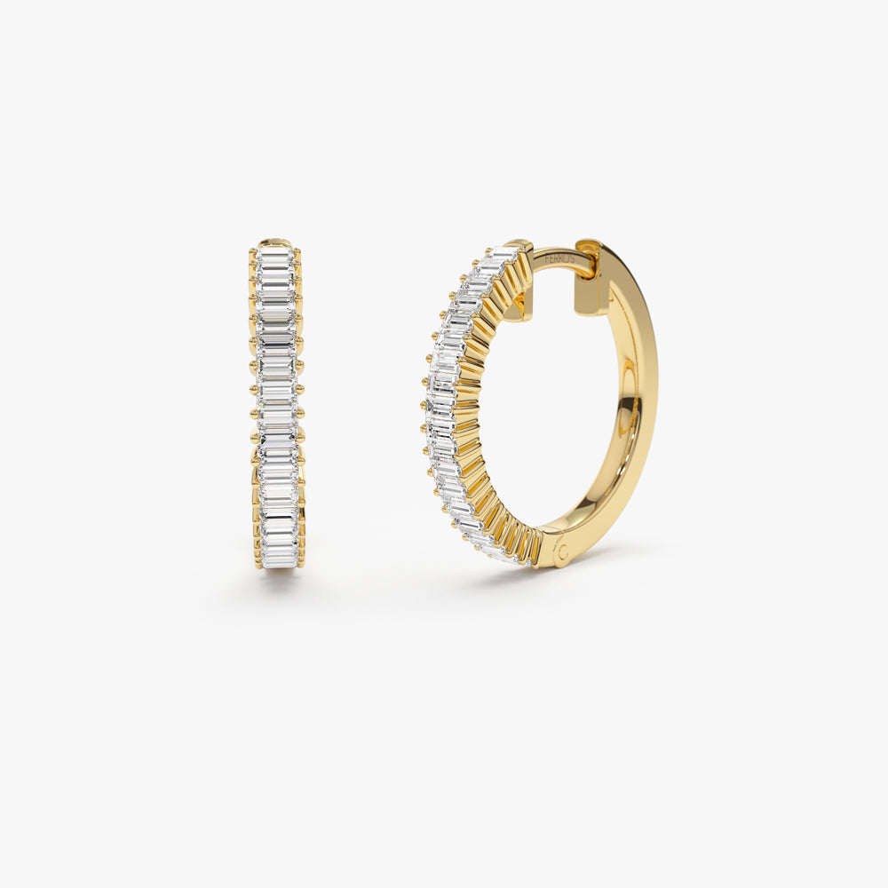 OBFJ1509 - 14k Baguette Diamond Hoop Earrings 1