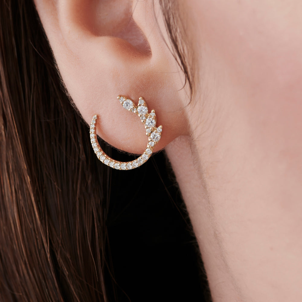 OBFJ1555 - 14k Marquise Looking Round Diamond Cluster Studs 3