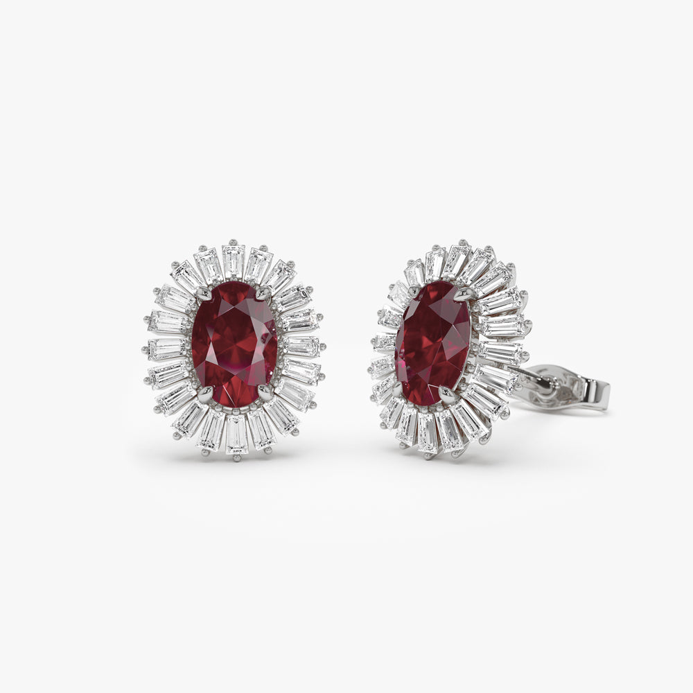 OBFJ1442 - 14k Ruby and Baguette Diamond Ballerina Stud Earrings 5