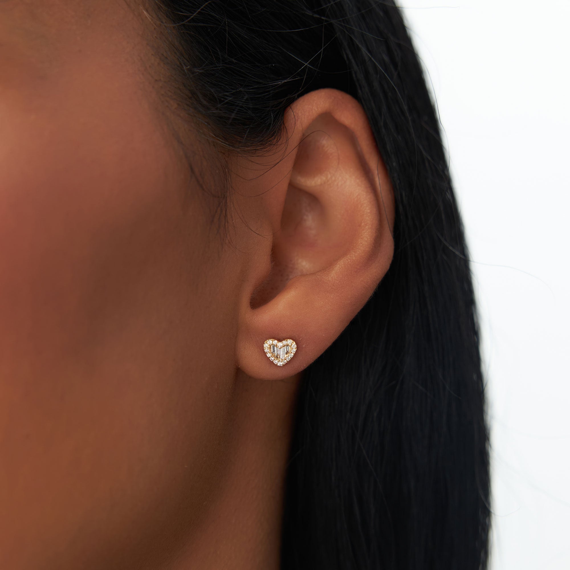 OBFJ0200 - 14K Rose Gold Mini Baguette Diamond Heart Studs 2