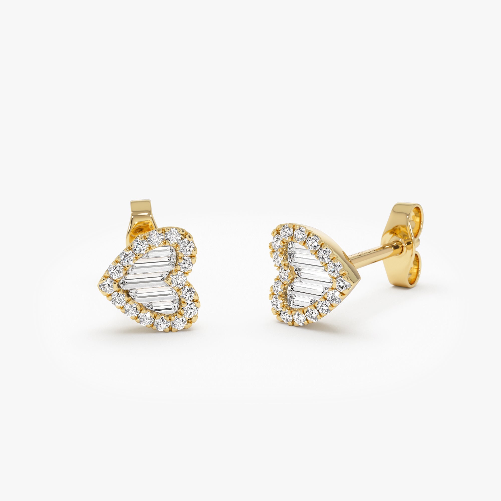 OBFJ1036 - 14K Gold Mini Baguette Diamond Heart Studs 8