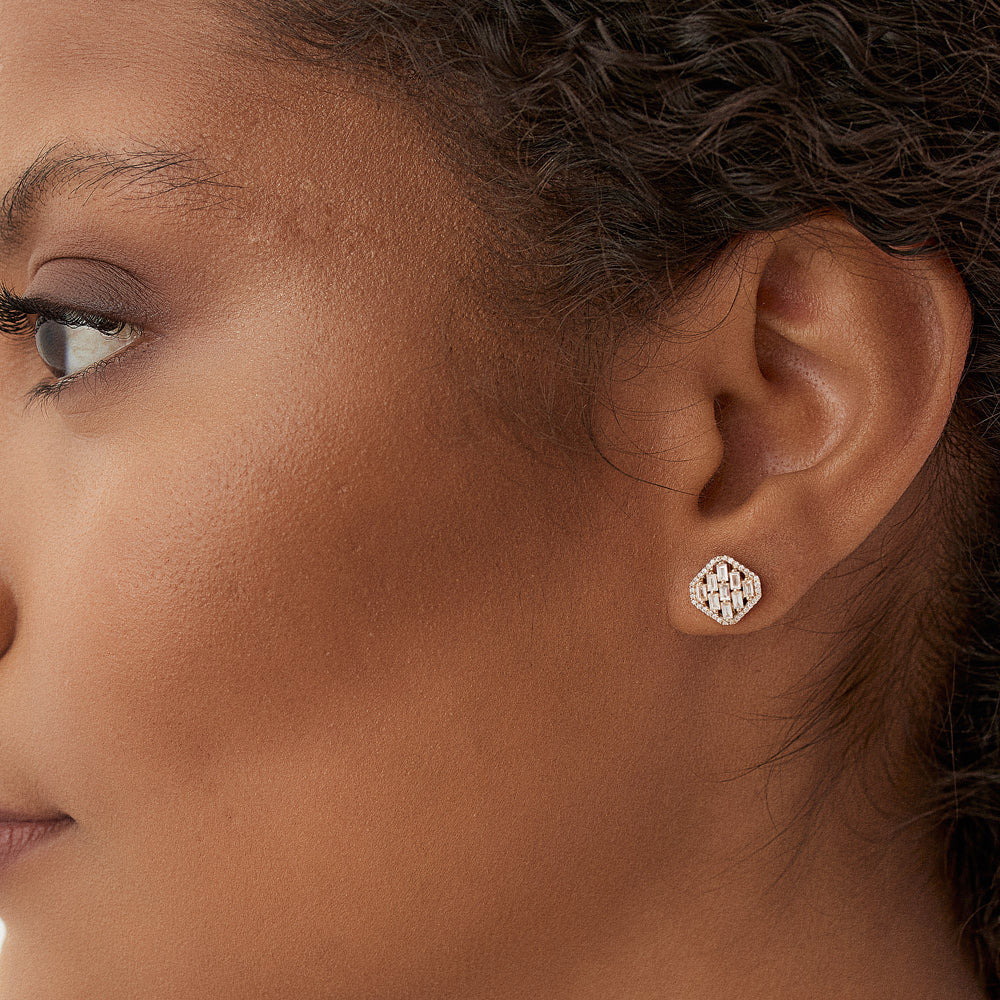OBFJ1514 - 14k Baguette Diamond Earrings in Halo Setting 6