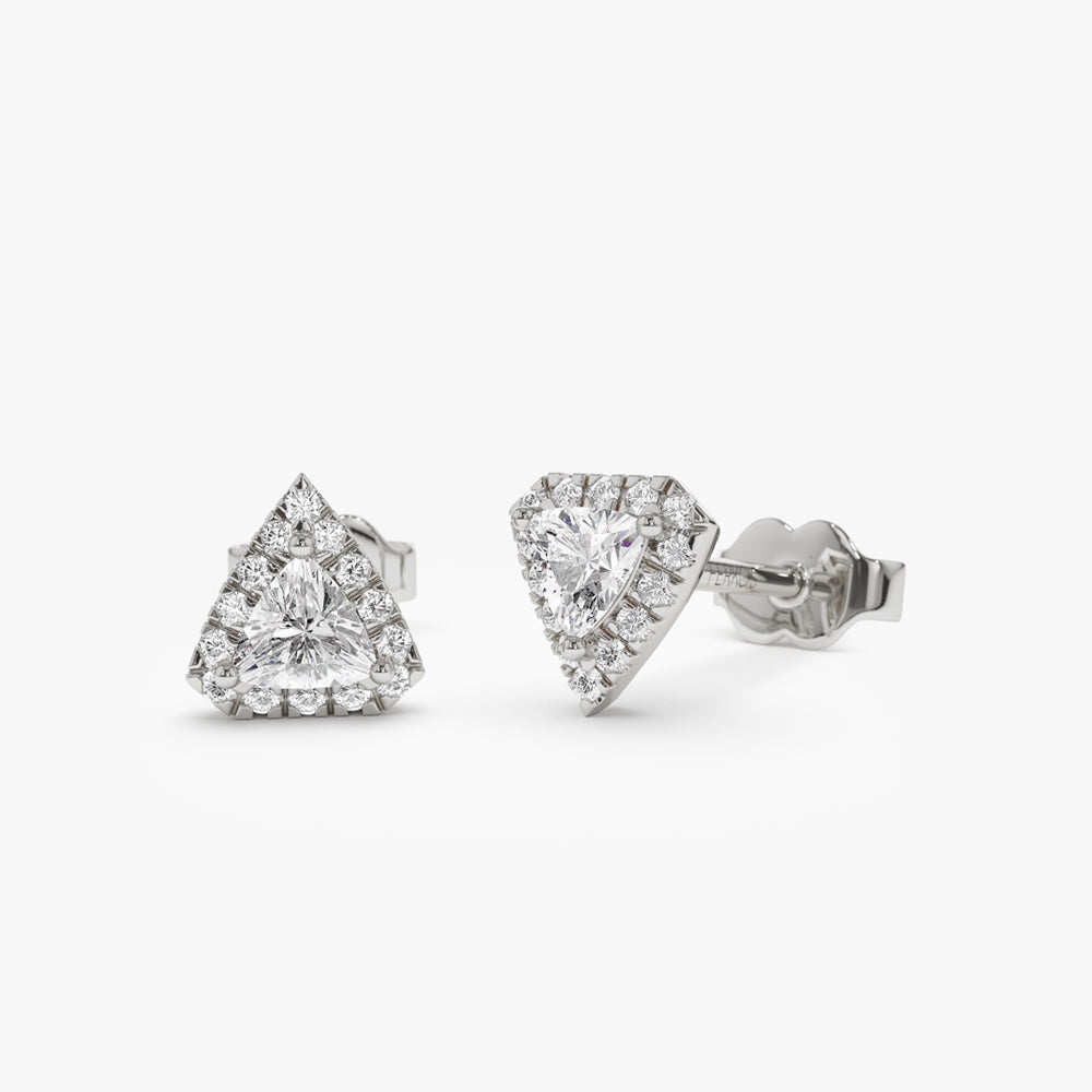 OBFJ1475 - 14k Petite Trillion Diamond Studs with Halo Setting 5