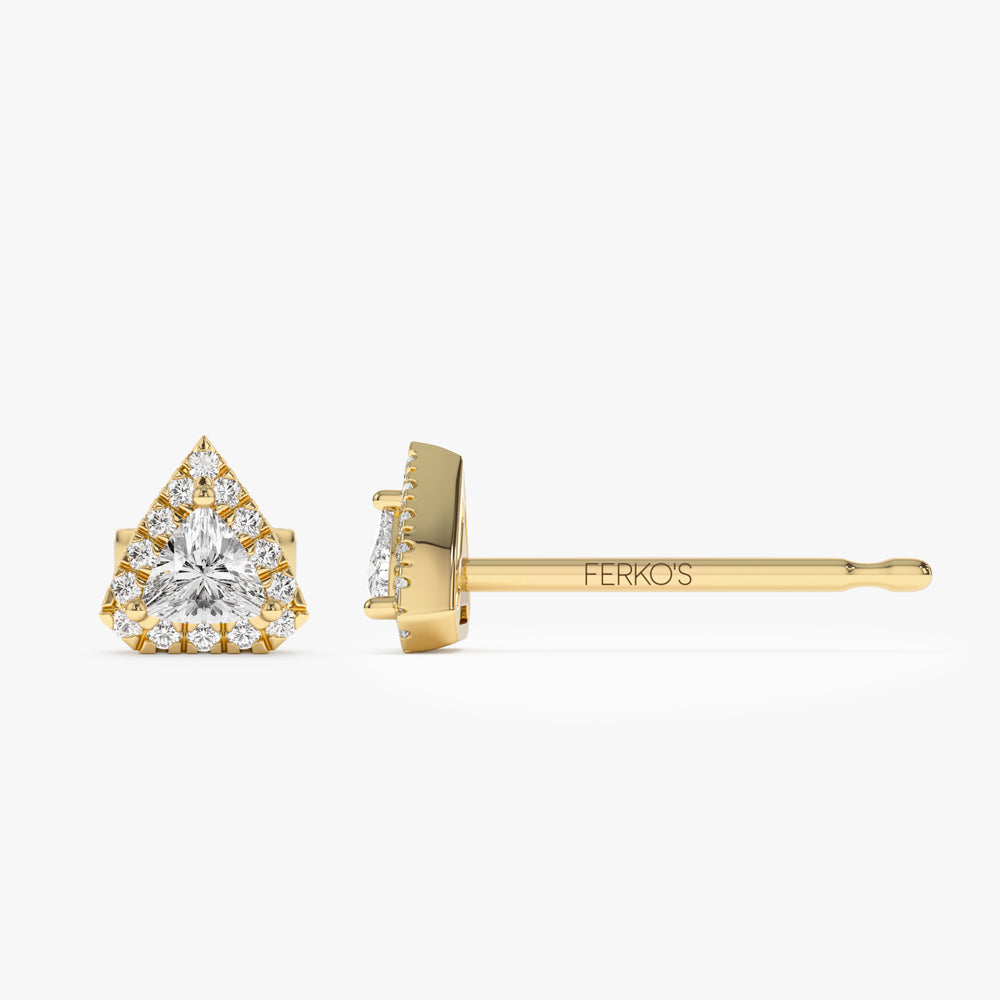 OBFJ1475 - 14k Petite Trillion Diamond Studs with Halo Setting 6