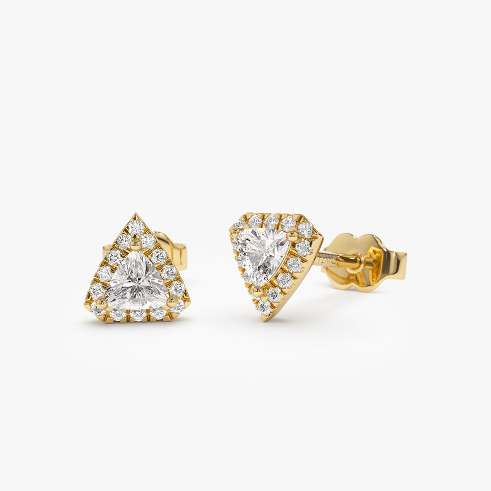 OBFJ1475 - 14k Petite Trillion Diamond Studs with Halo Setting 1
