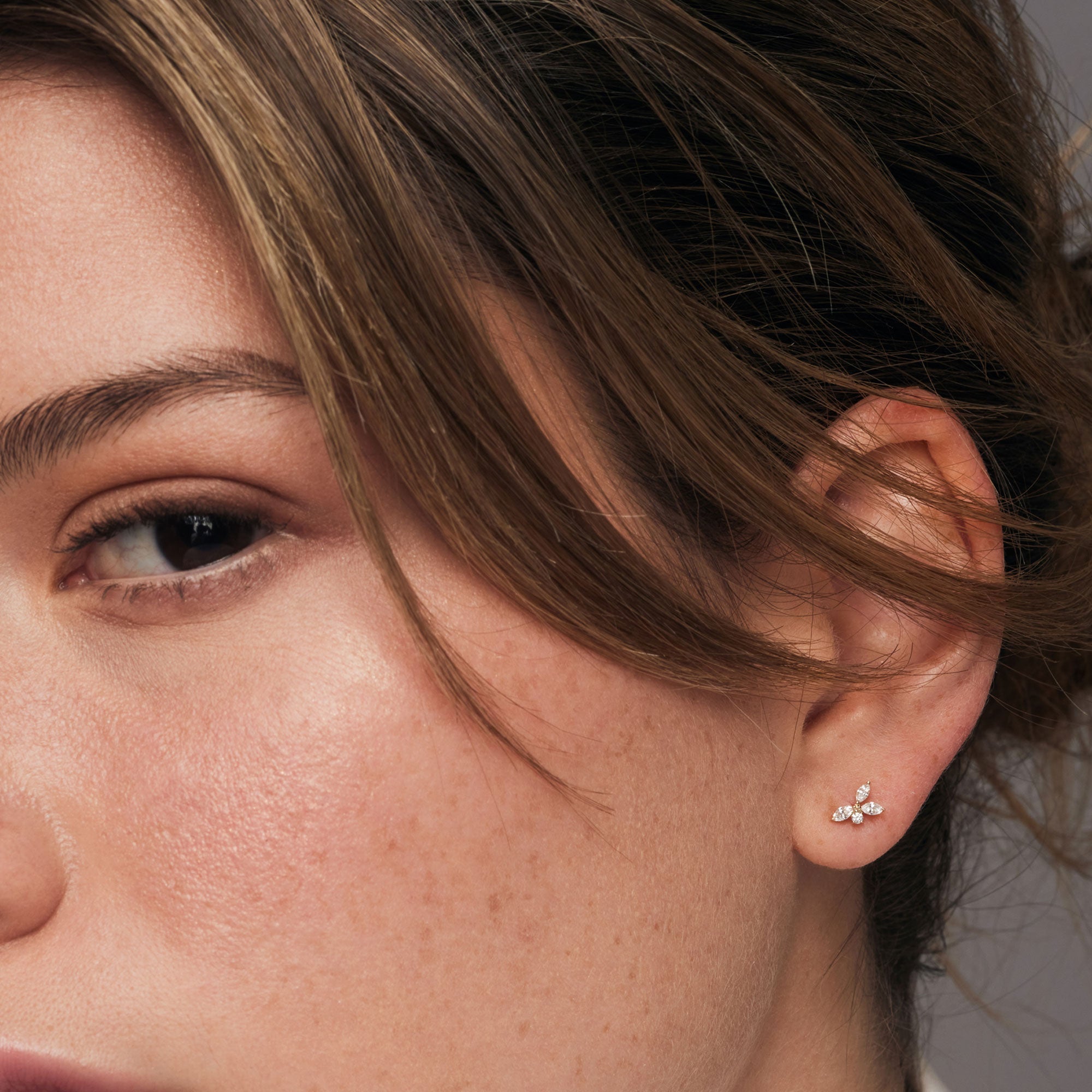 OBFJ1215 - 14K Marquise Diamond Cluster Studs 3