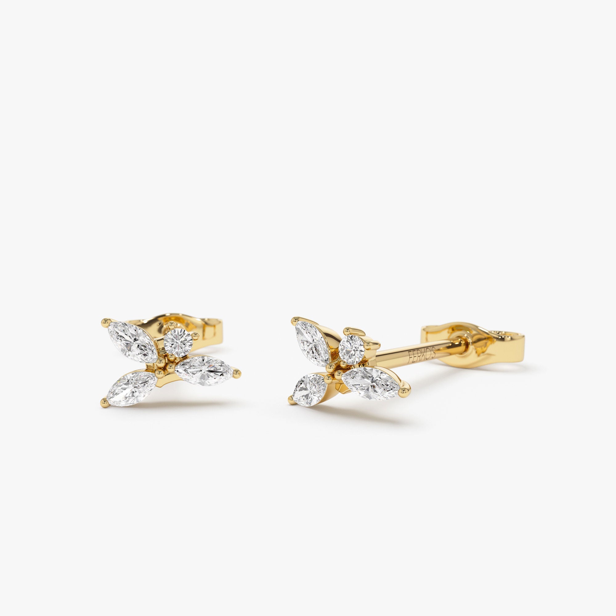 OBFJ1215 - 14K Marquise Diamond Cluster Studs 1