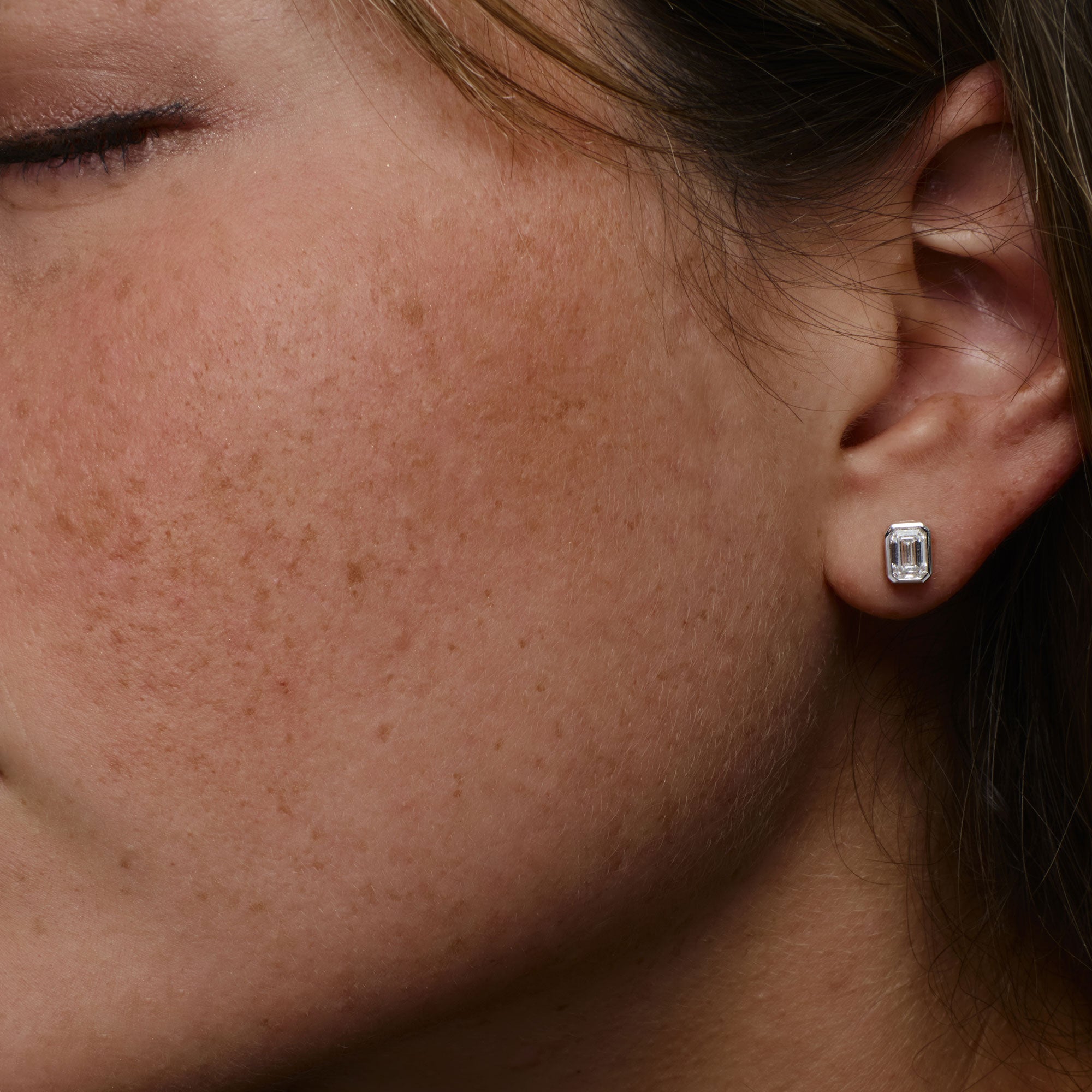 OBFJ1417 - 1.00 ctw 14k Bezel Setting Emerald Cut Lab Grown Diamond Studs - Eliana 2
