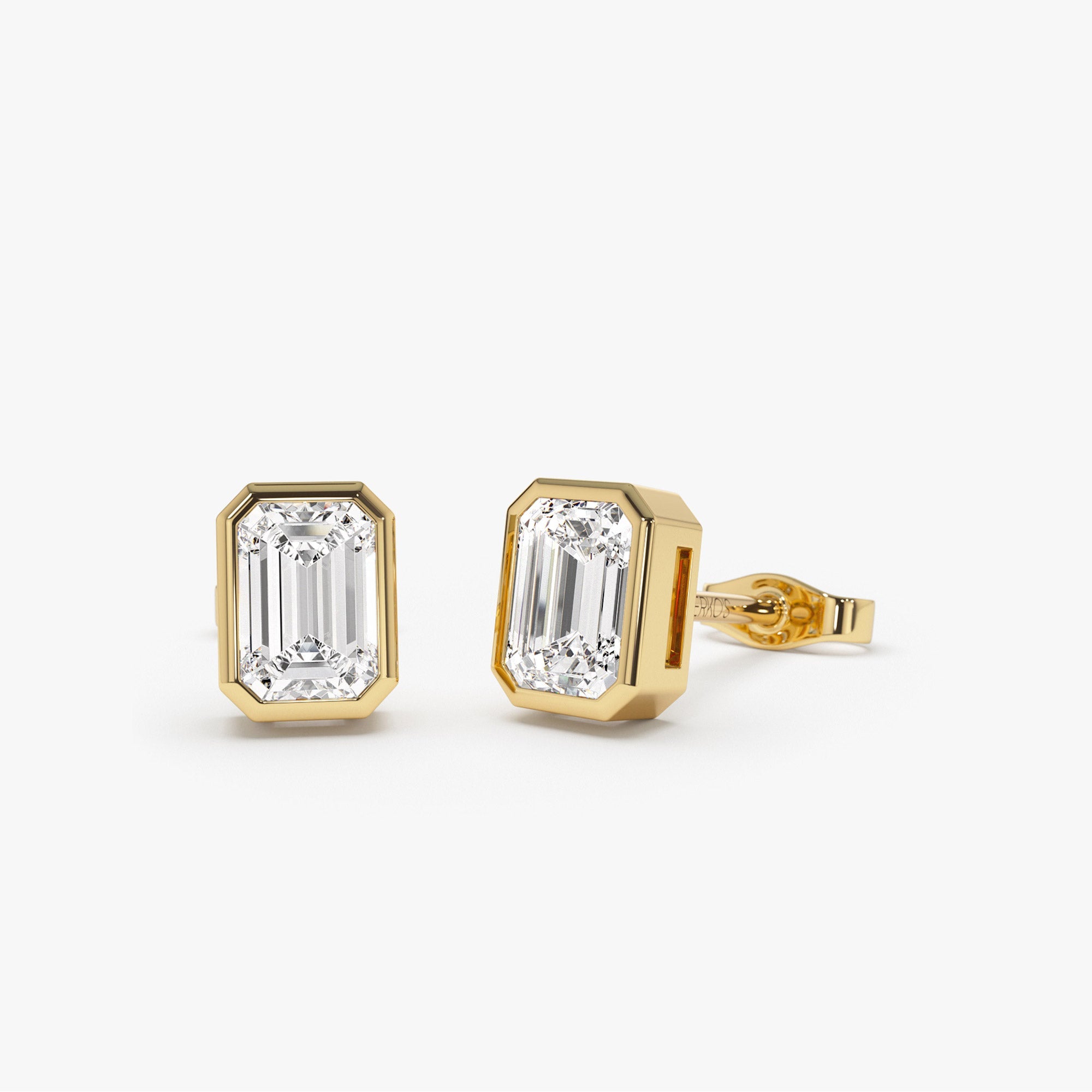OBFJ1417 - 1.00 ctw 14k Bezel Setting Emerald Cut Lab Grown Diamond Studs - Eliana 1