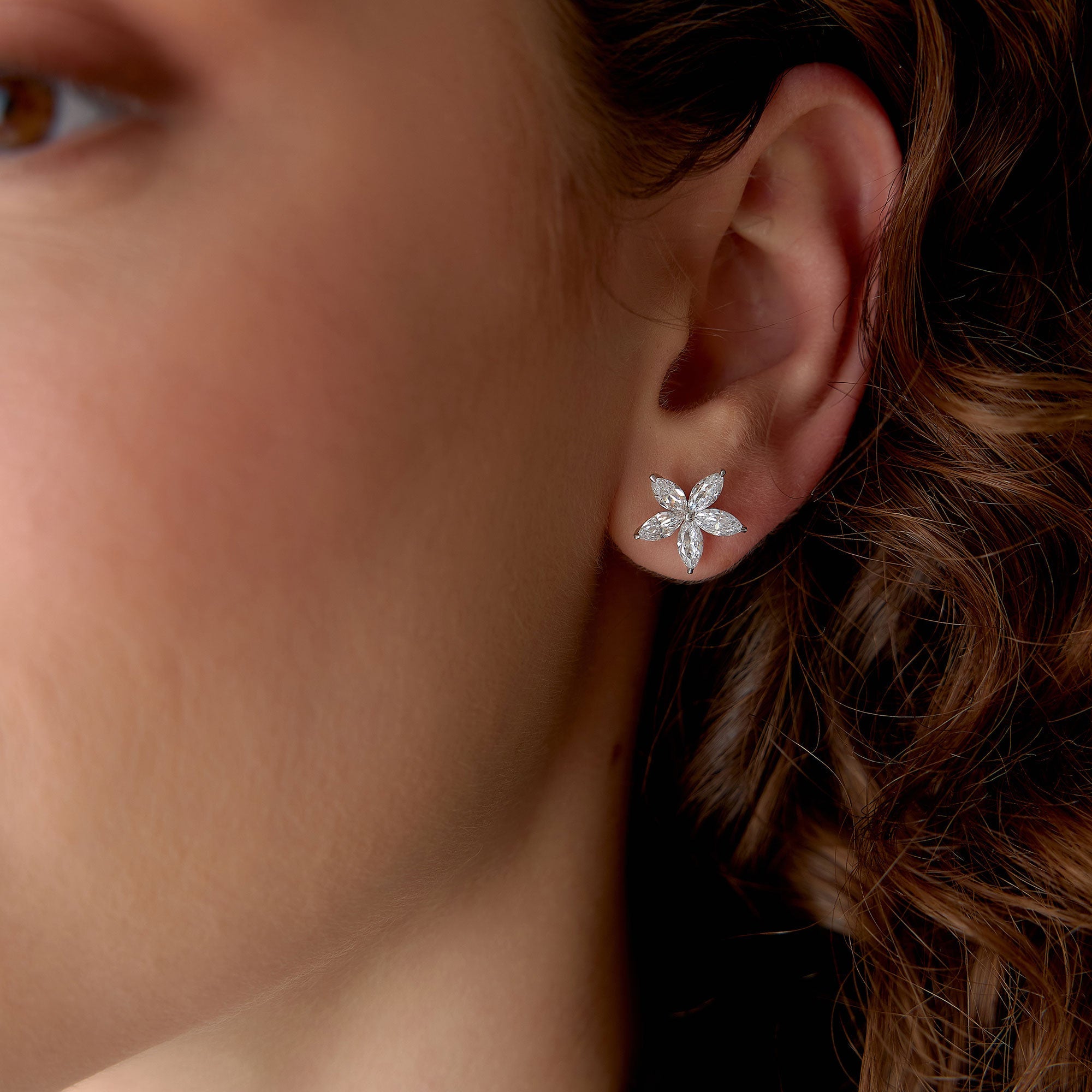 OBFJ1407 - 1.45 ctw 14k Marquise Shaped Lab Grown Diamond Floral Studs - Maya 2