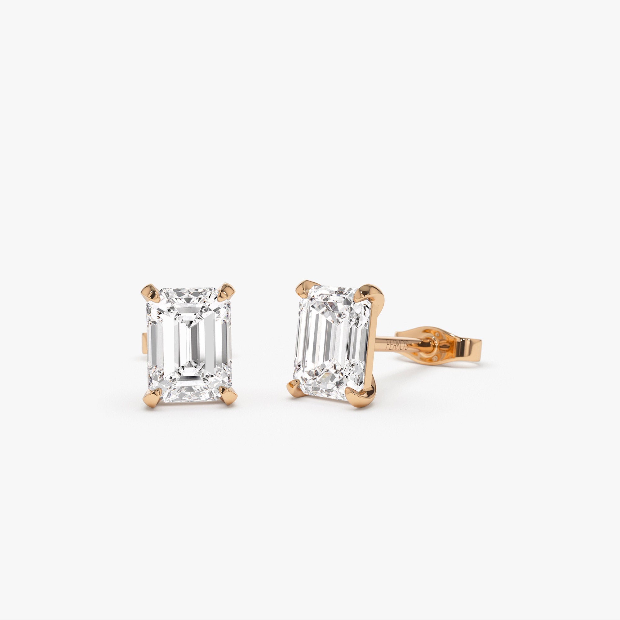 OBFJ1415 - 1.50 ctw 14k Prong Setting Emerald Cut Lab Grown Diamond Studs - Claire 3