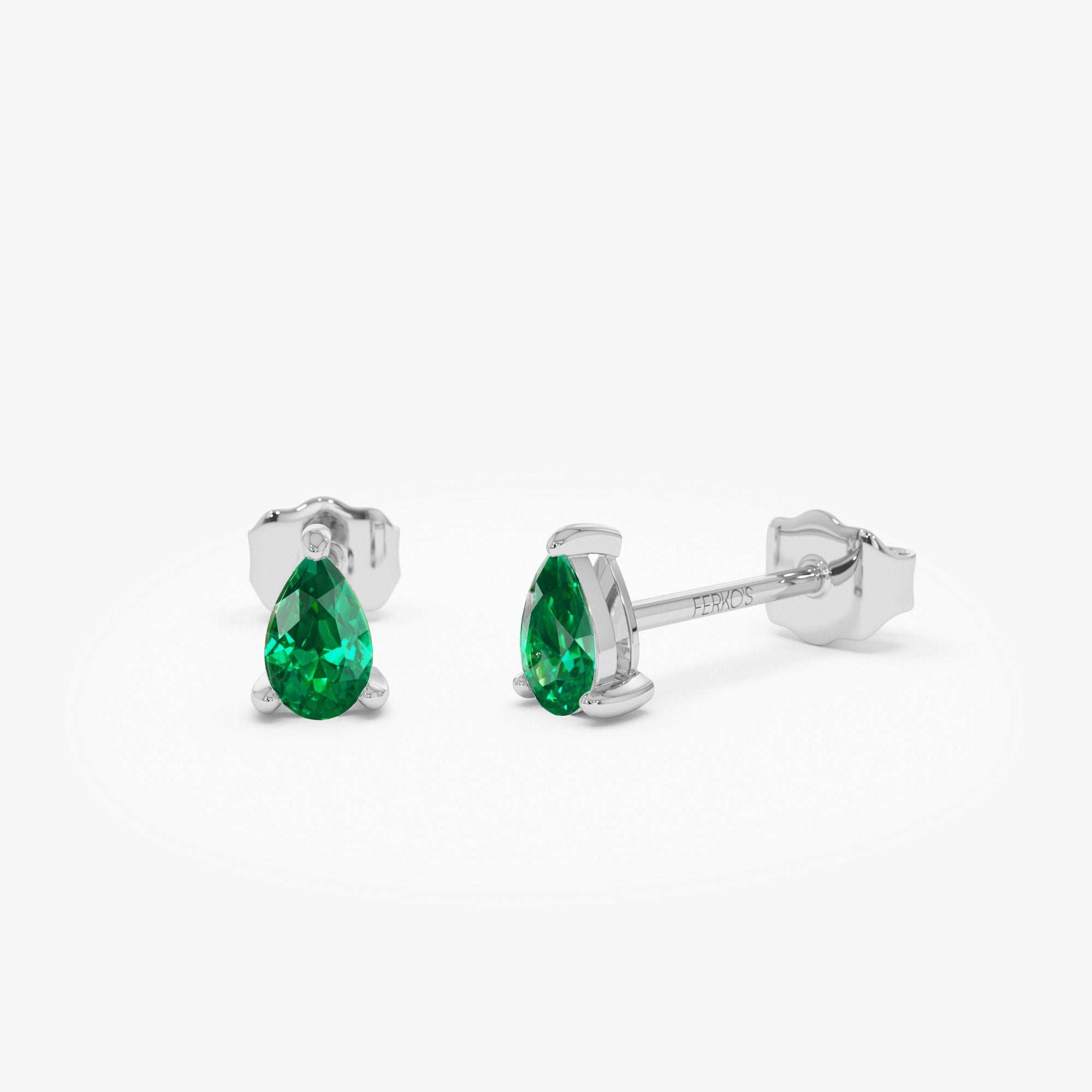 OBFJ1048 - 14K  Pear Shaped Emerald Stud Earrings 5