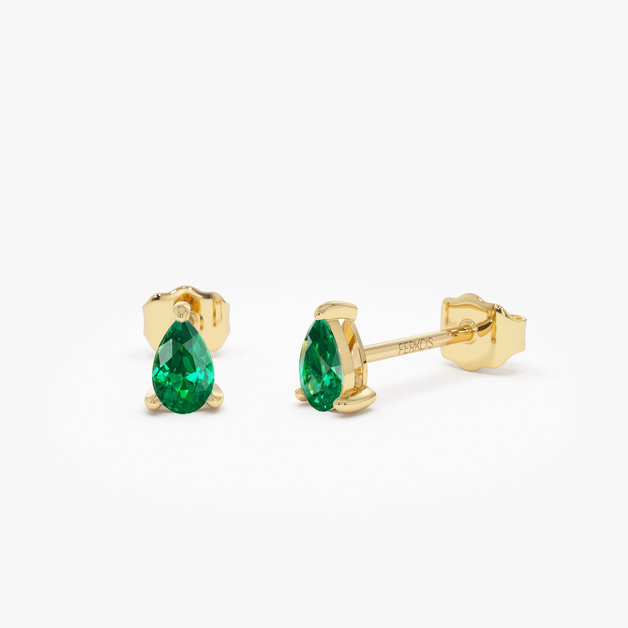 OBFJ1048 - 14K  Pear Shaped Emerald Stud Earrings 1