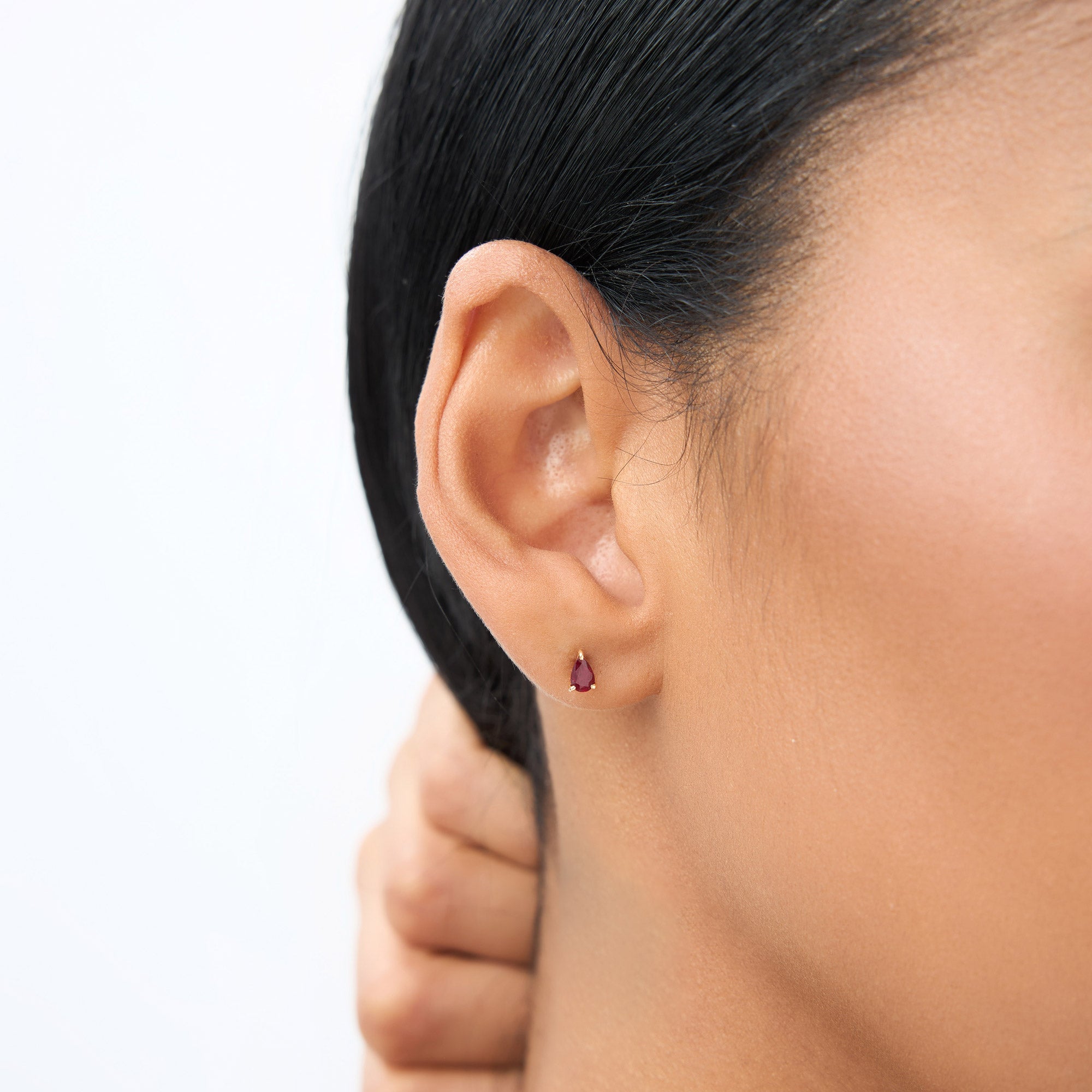 OBFJ1047 - 14K  Pear Shaped Ruby Stud Earrings 3