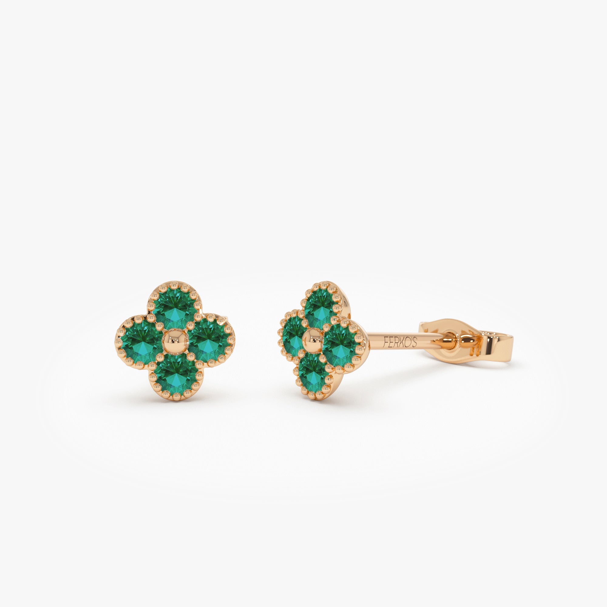 OBFJ1025 - 14k Emerald Clover Beaded Studs 4