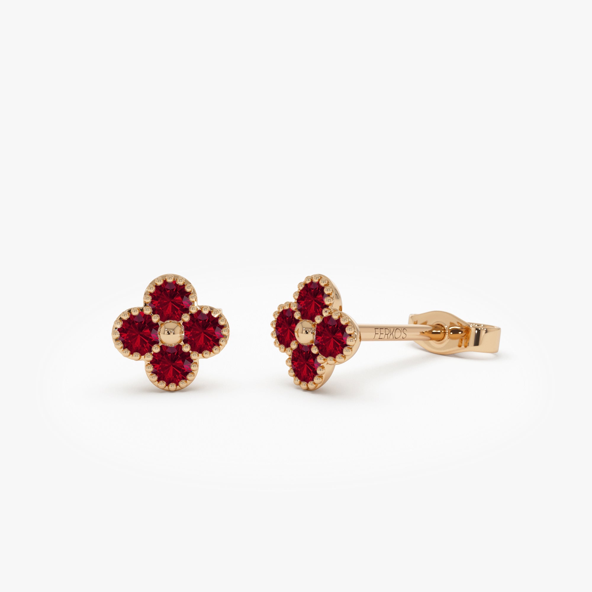 OBFJ1024 - 14k Ruby Clover Beaded Studs 4
