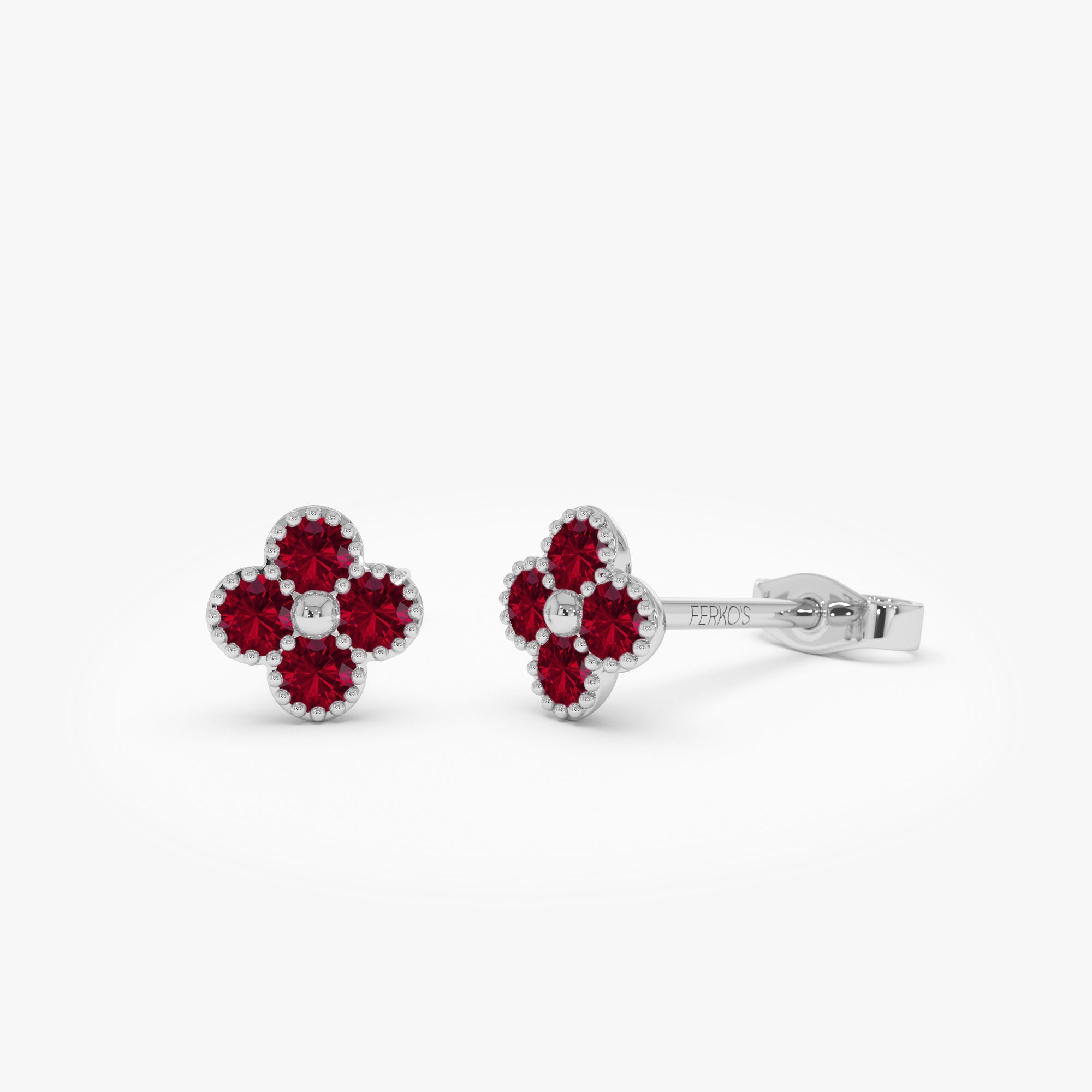 OBFJ1024 - 14k Ruby Clover Beaded Studs 5