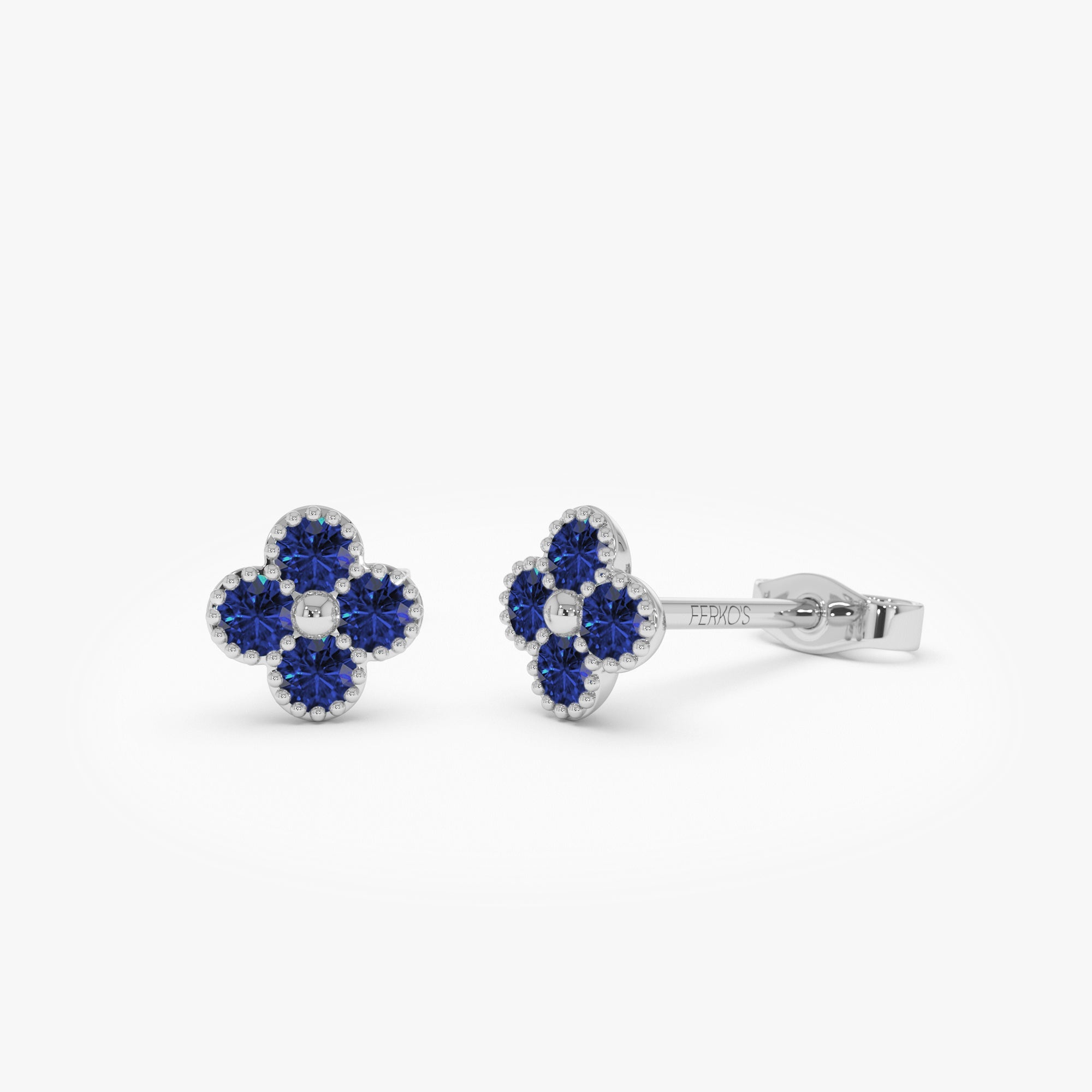 OBFJ1023 - 14k Sapphire Clover Beaded Studs 5