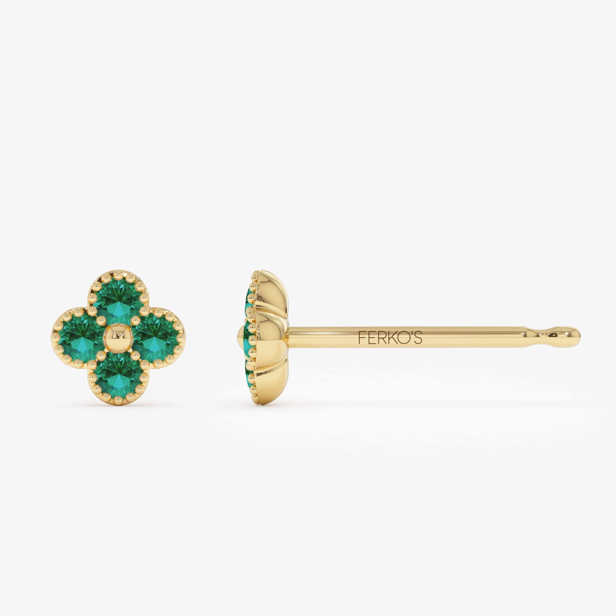 OBFJ1025 - 14k Emerald Clover Beaded Studs 6