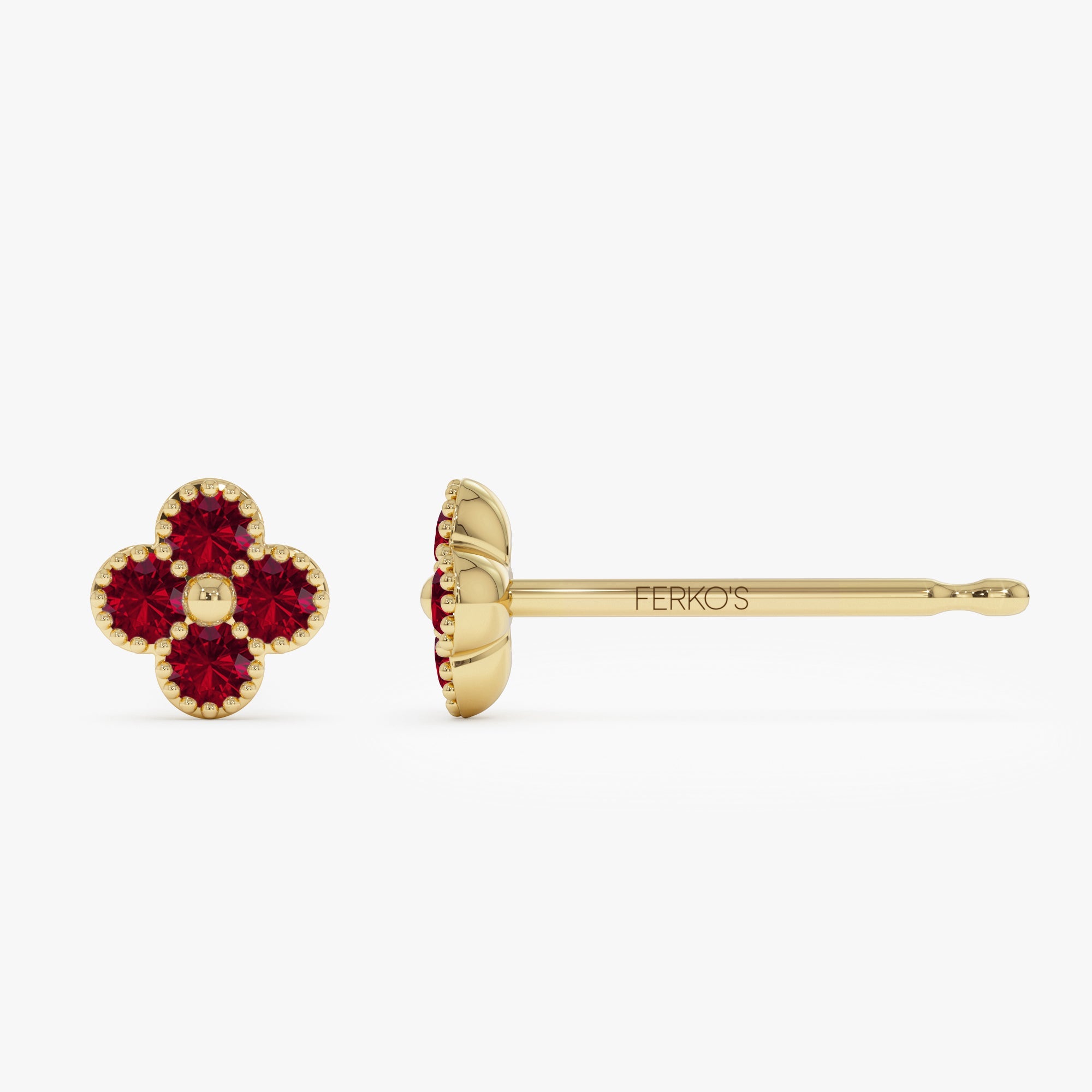 OBFJ1024 - 14k Ruby Clover Beaded Studs 6
