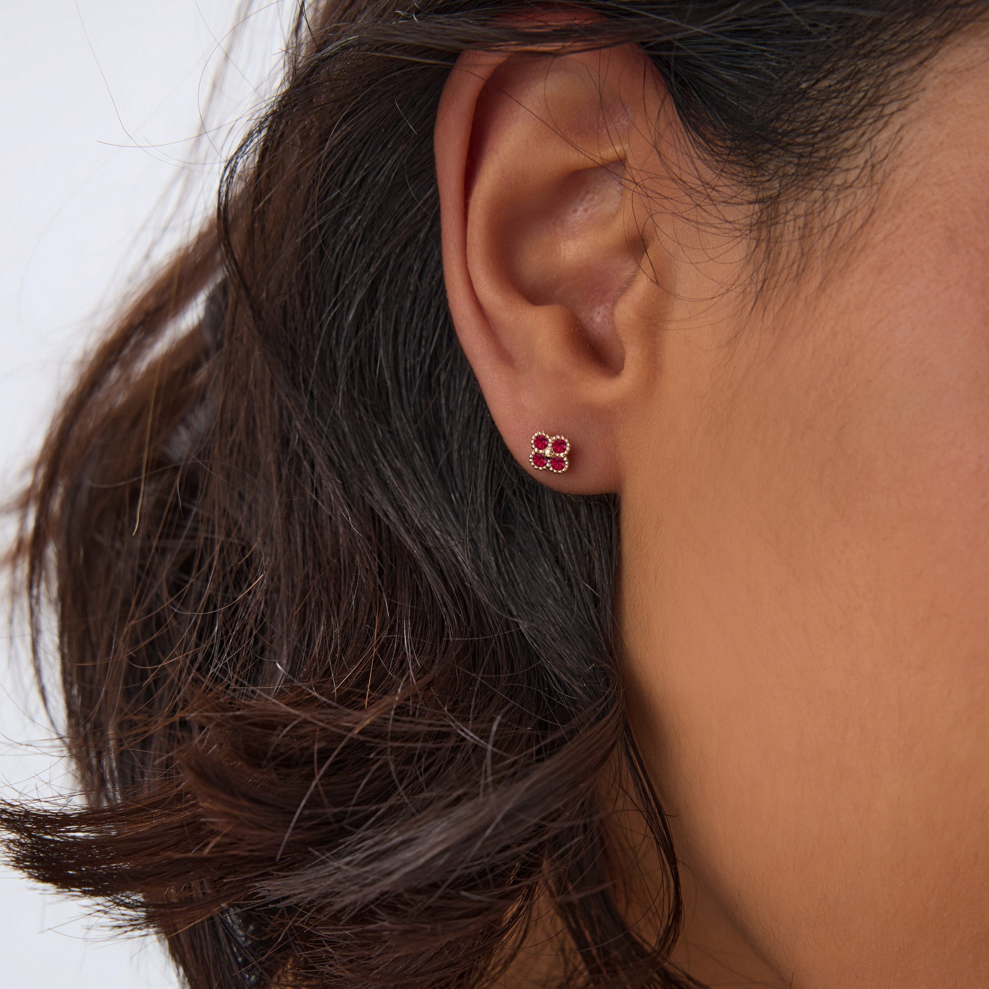 OBFJ1024 - 14k Ruby Clover Beaded Studs 2