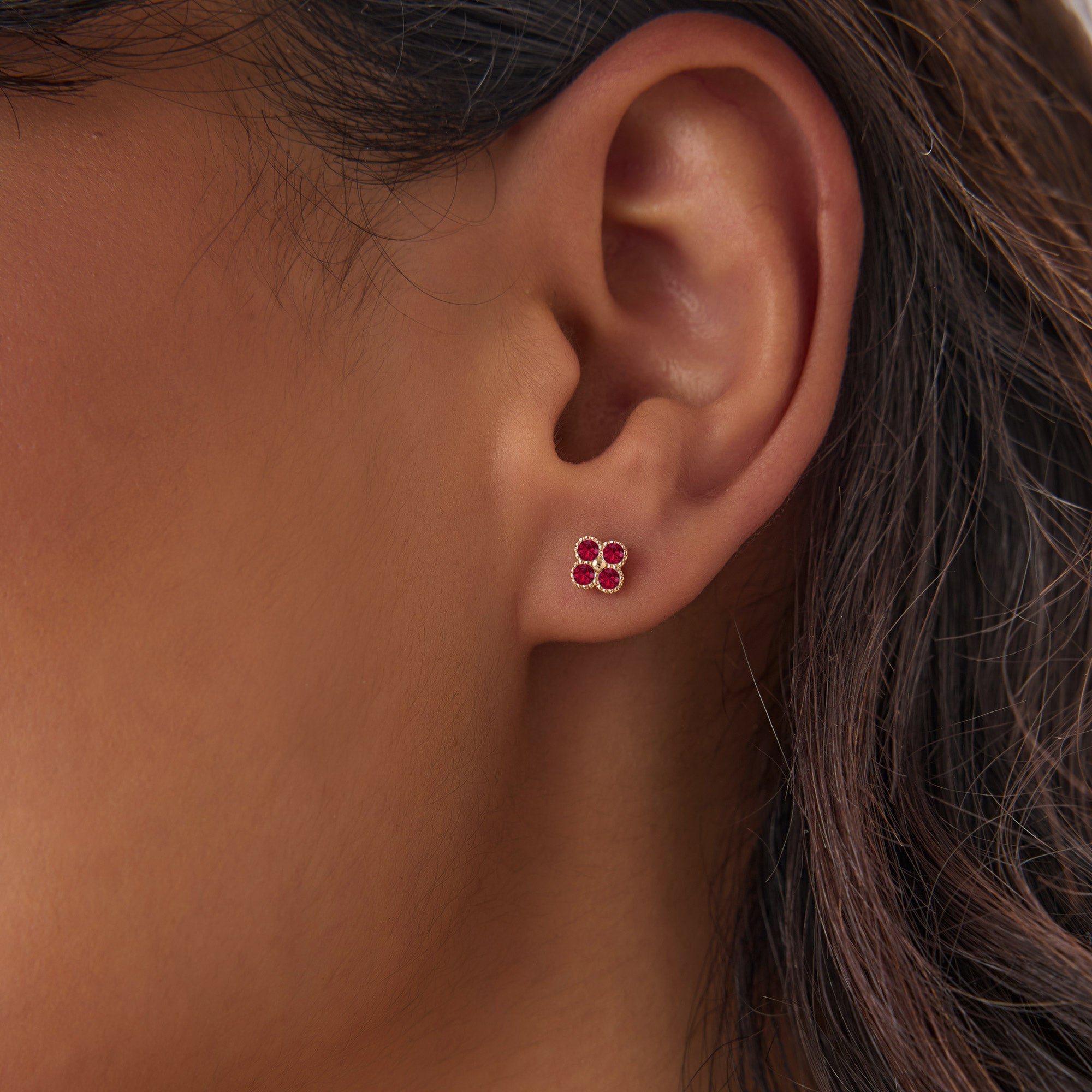 OBFJ1024 - 14k Ruby Clover Beaded Studs 3