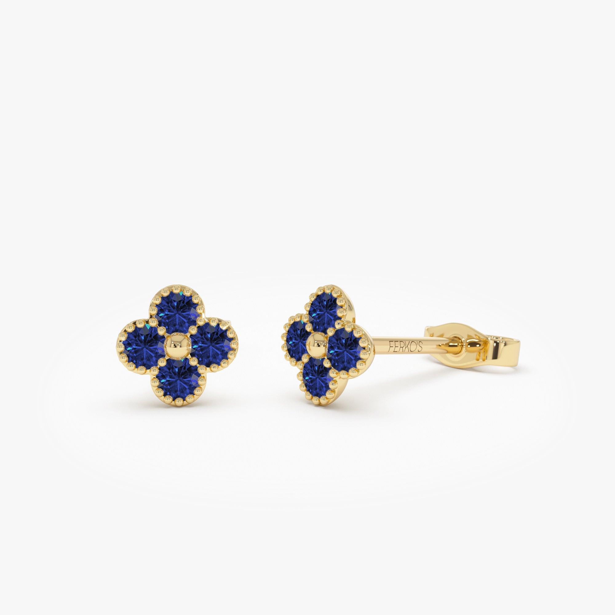 OBFJ1023 - 14k Sapphire Clover Beaded Studs 1