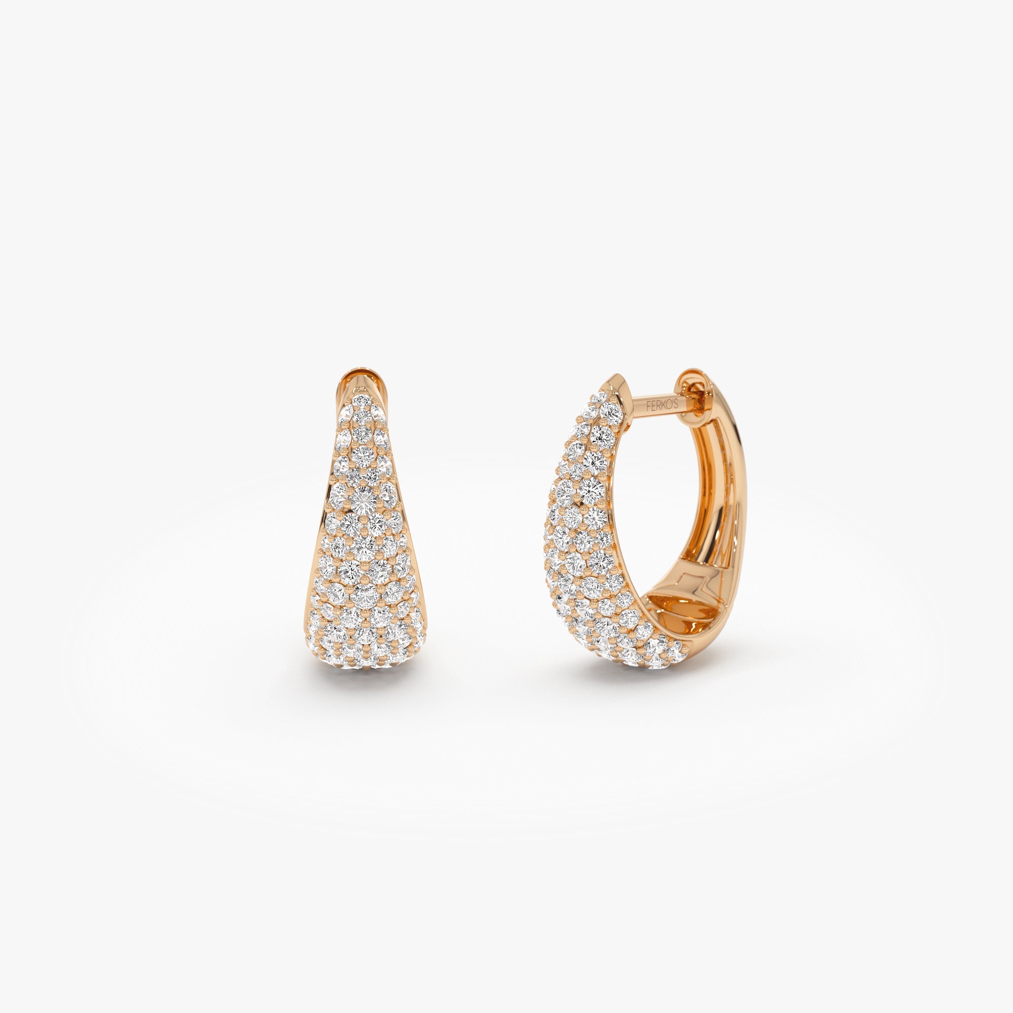 OBFJ1038 - 14K Gold Teardrop Diamond Hoop Earrings 5