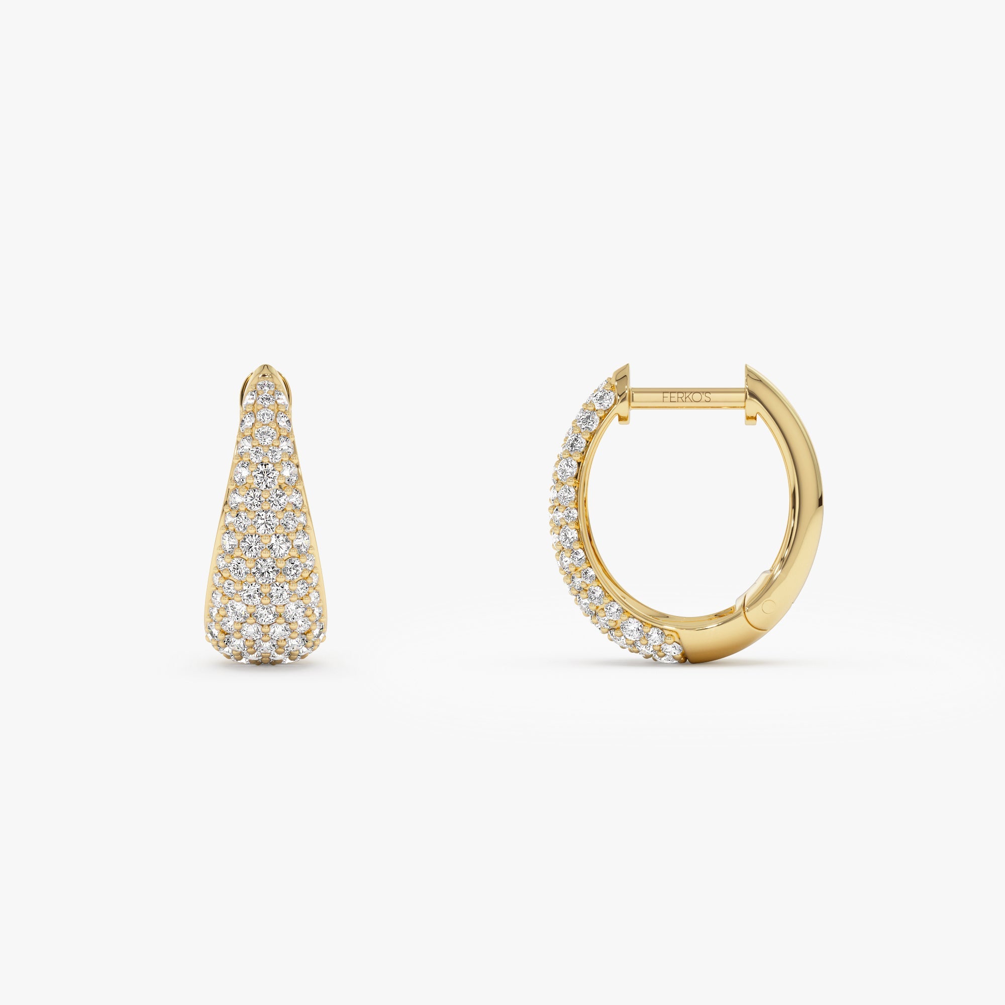 OBFJ1038 - 14K Gold Teardrop Diamond Hoop Earrings 7