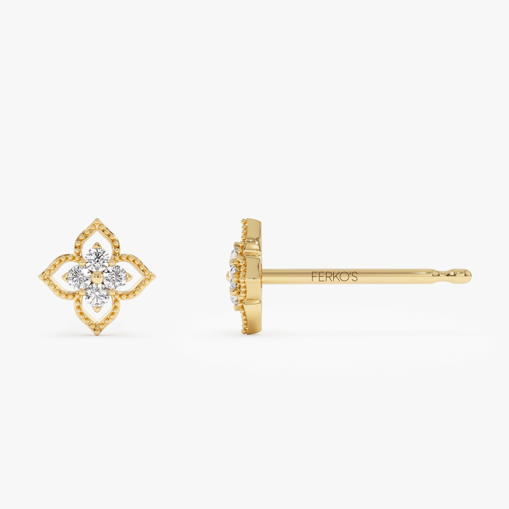 OBFJ0753 - 14K Floral Design Diamond Cluster Stud Earrings 7