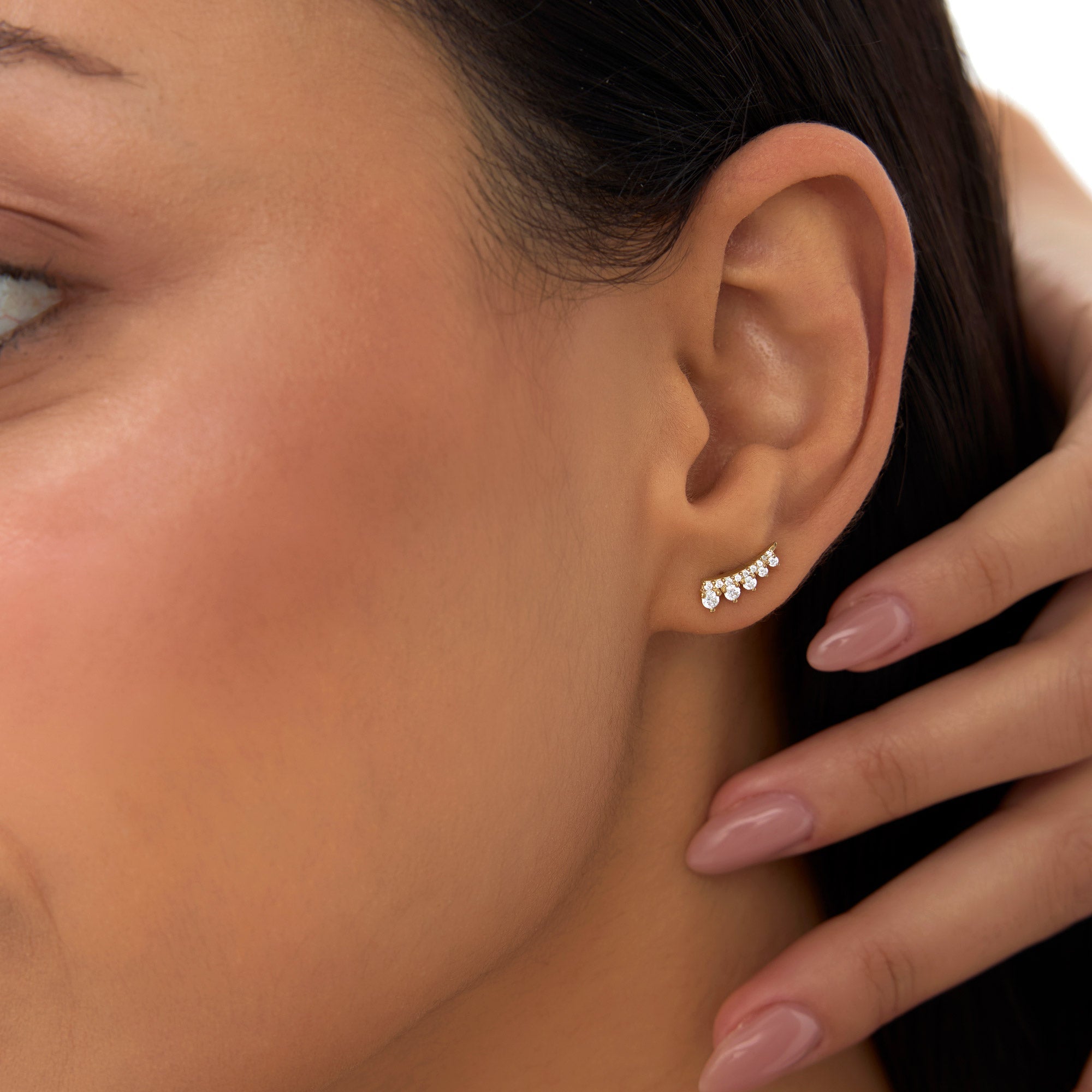 OBFJ1004 - 14k Graduating Diamond Ear Climber Studs 2