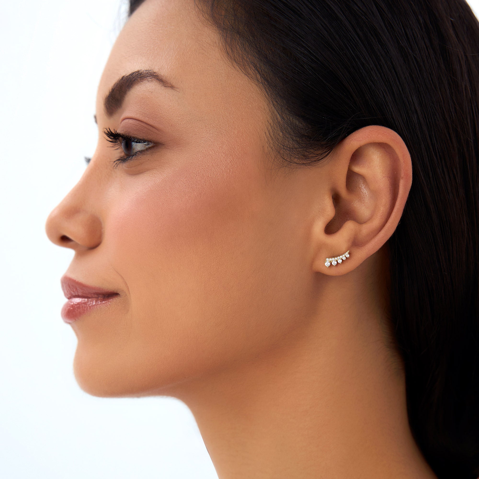 OBFJ0037 - Graduating Diamond Ear Climber Studs - 14k Gold 4
